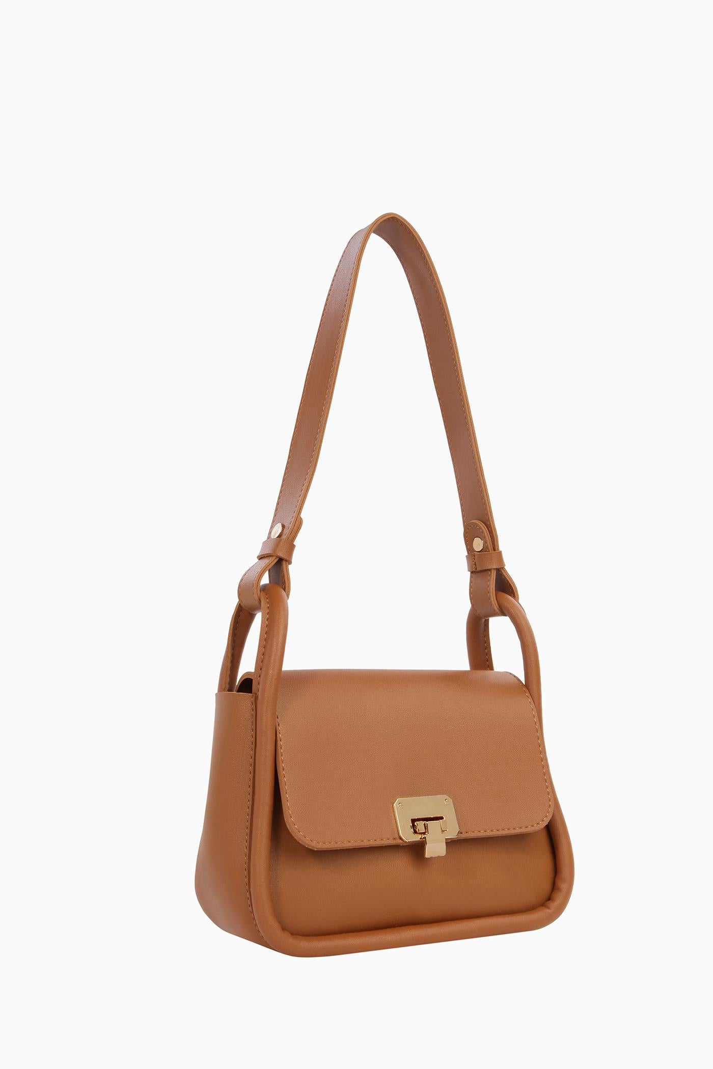 Biyeli Mini Flap Çanta - Taba TUGBA