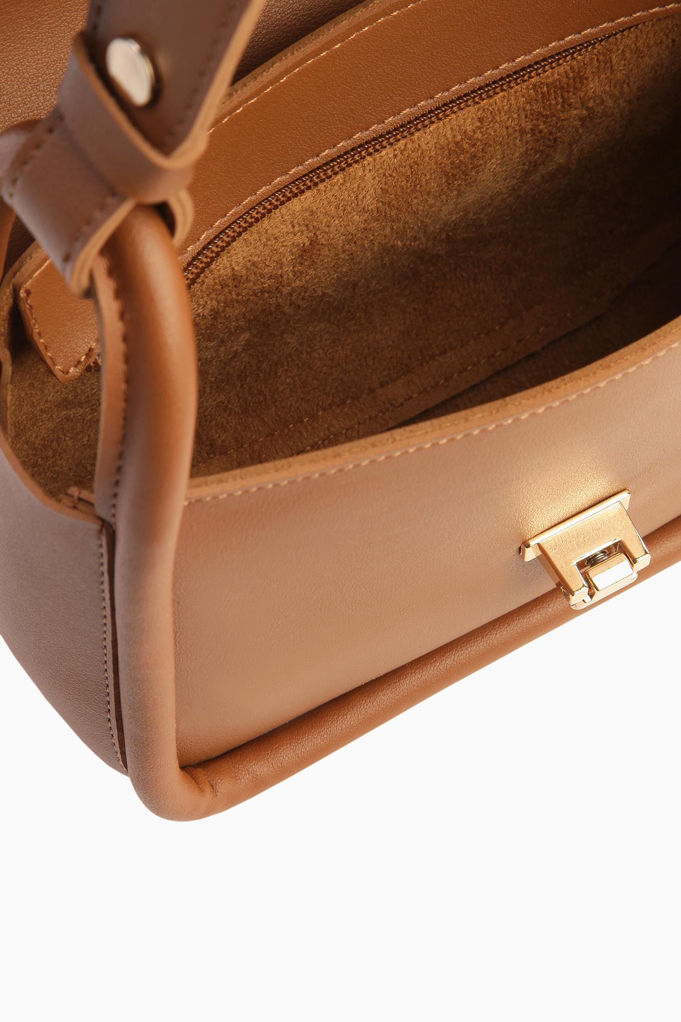 Biyeli Mini Flap Çanta - Taba TUGBA