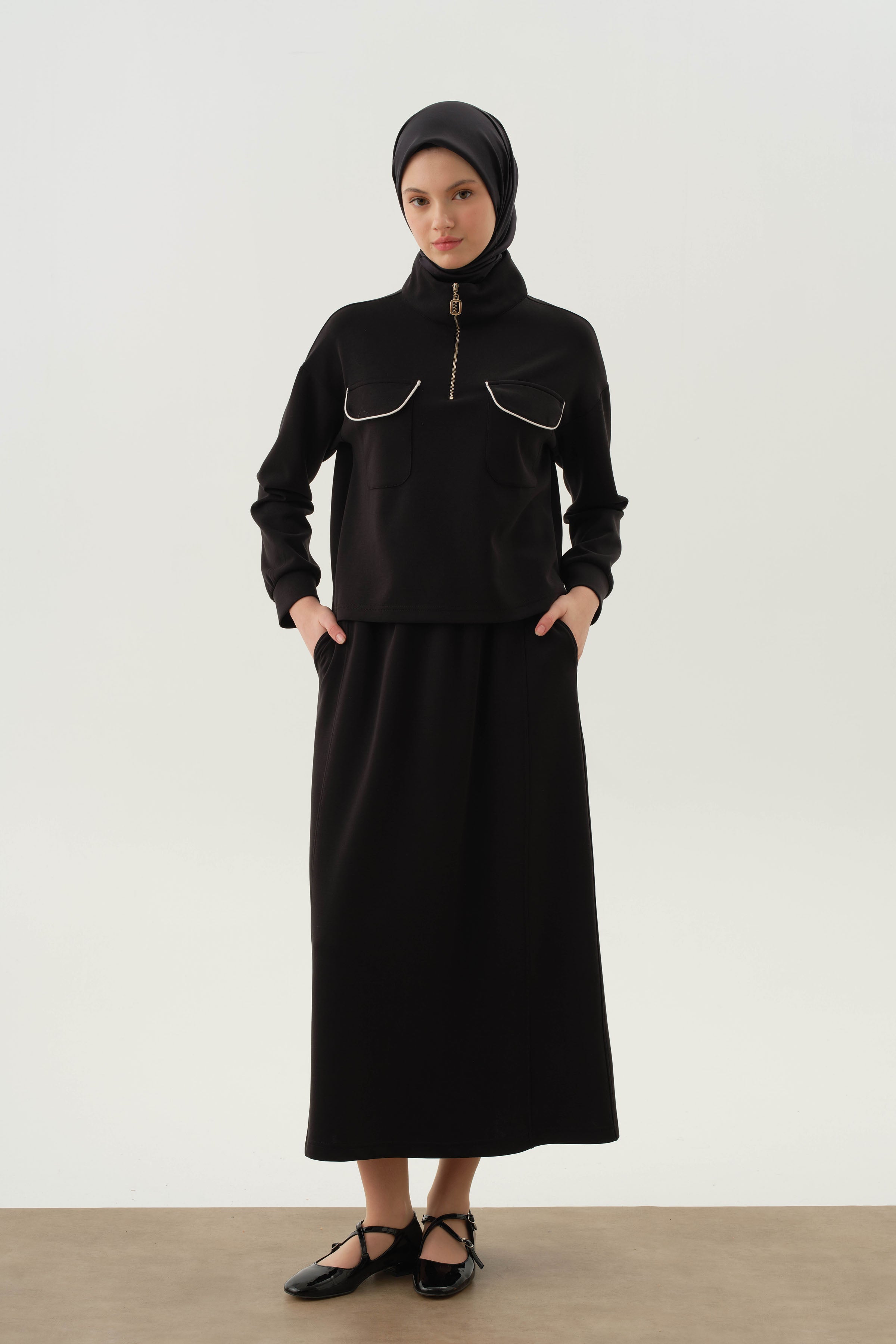 Biyeli Örme Takım - Siyah TUGBA