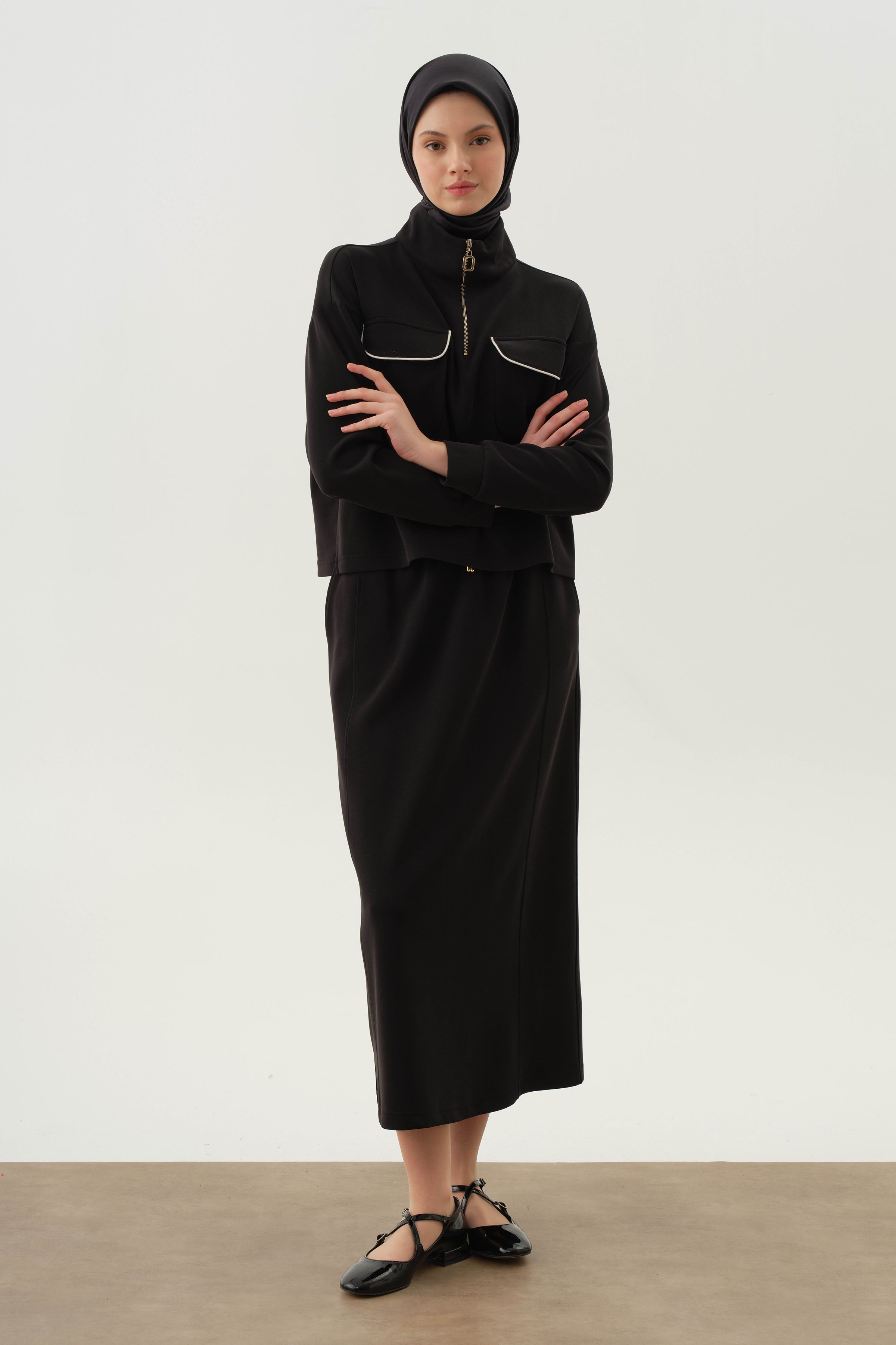 Biyeli Örme Takım - Siyah TUGBA