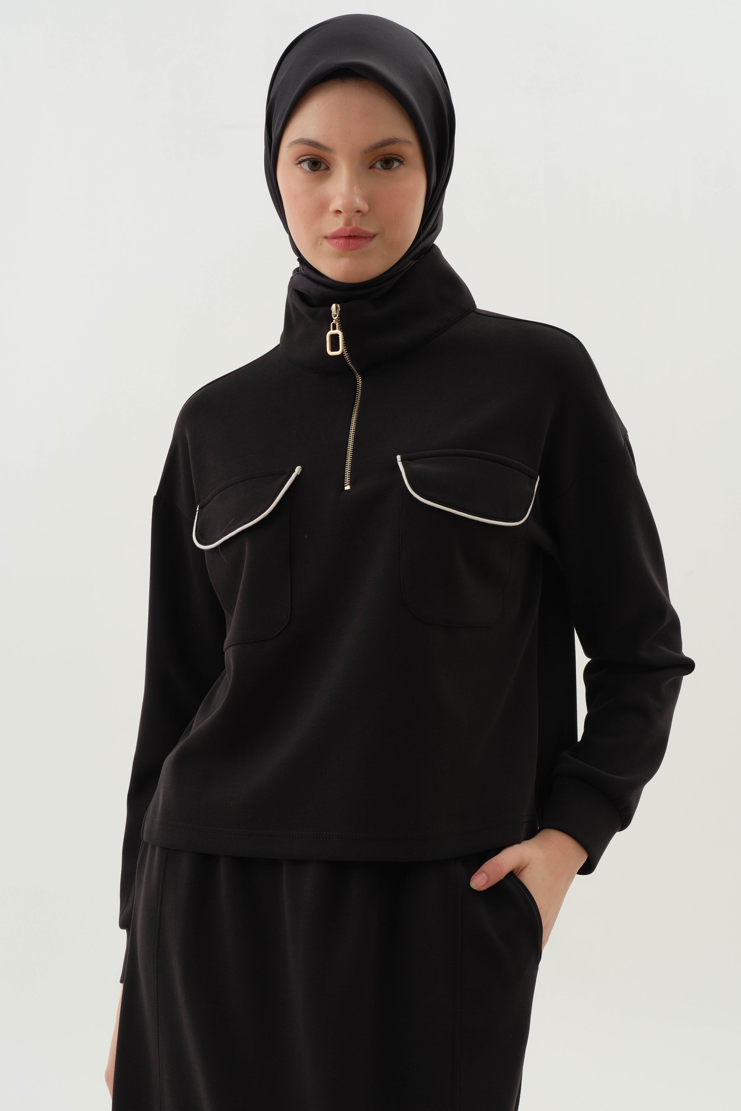 Biyeli Örme Takım - Siyah TUGBA