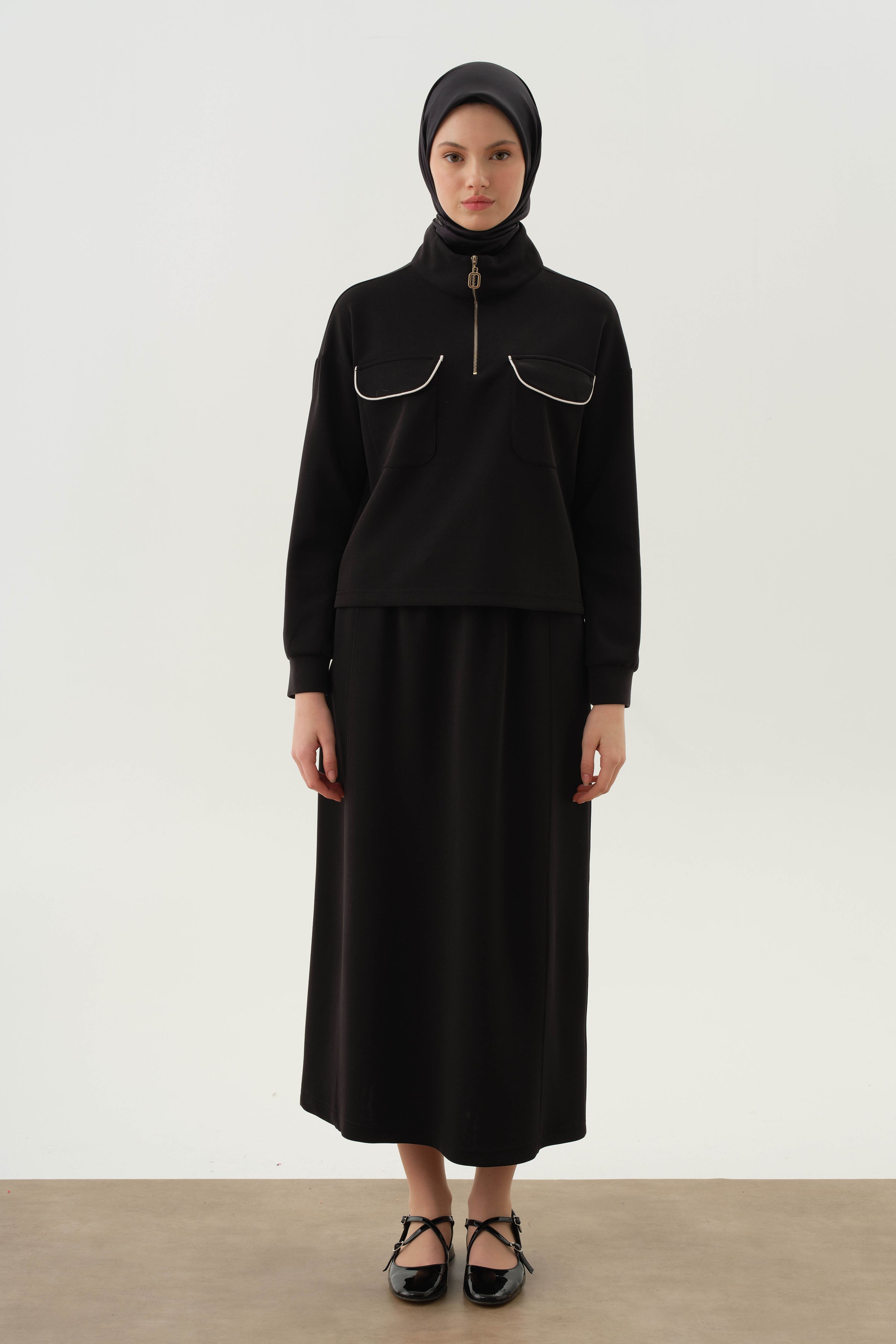 Biyeli Örme Takım - Siyah TUGBA