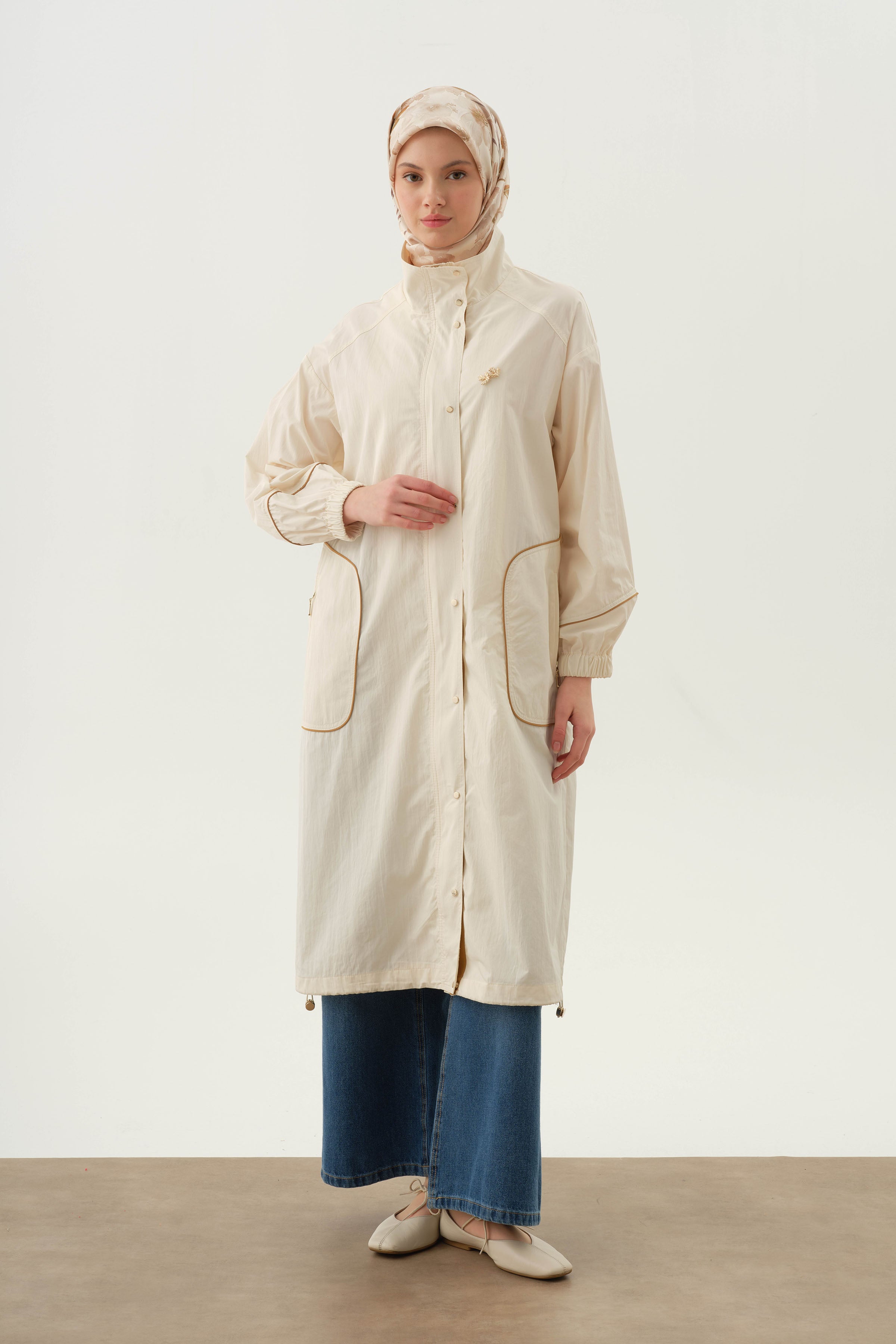 Kombin Biyeli Yağmurluk - Ekru TUGBA
