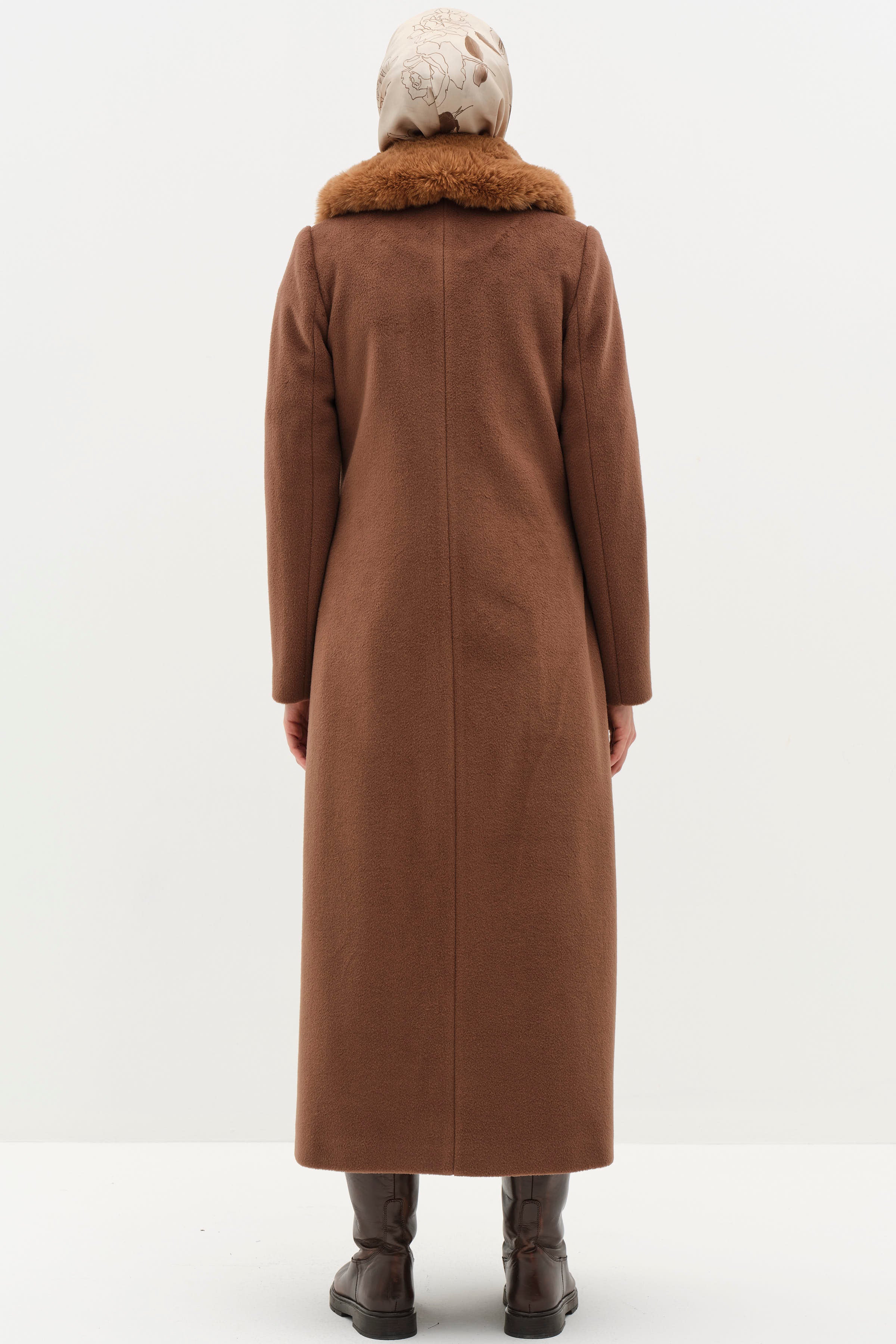 Blazer Kürk Yakalı Manto - Kahve TUGBA