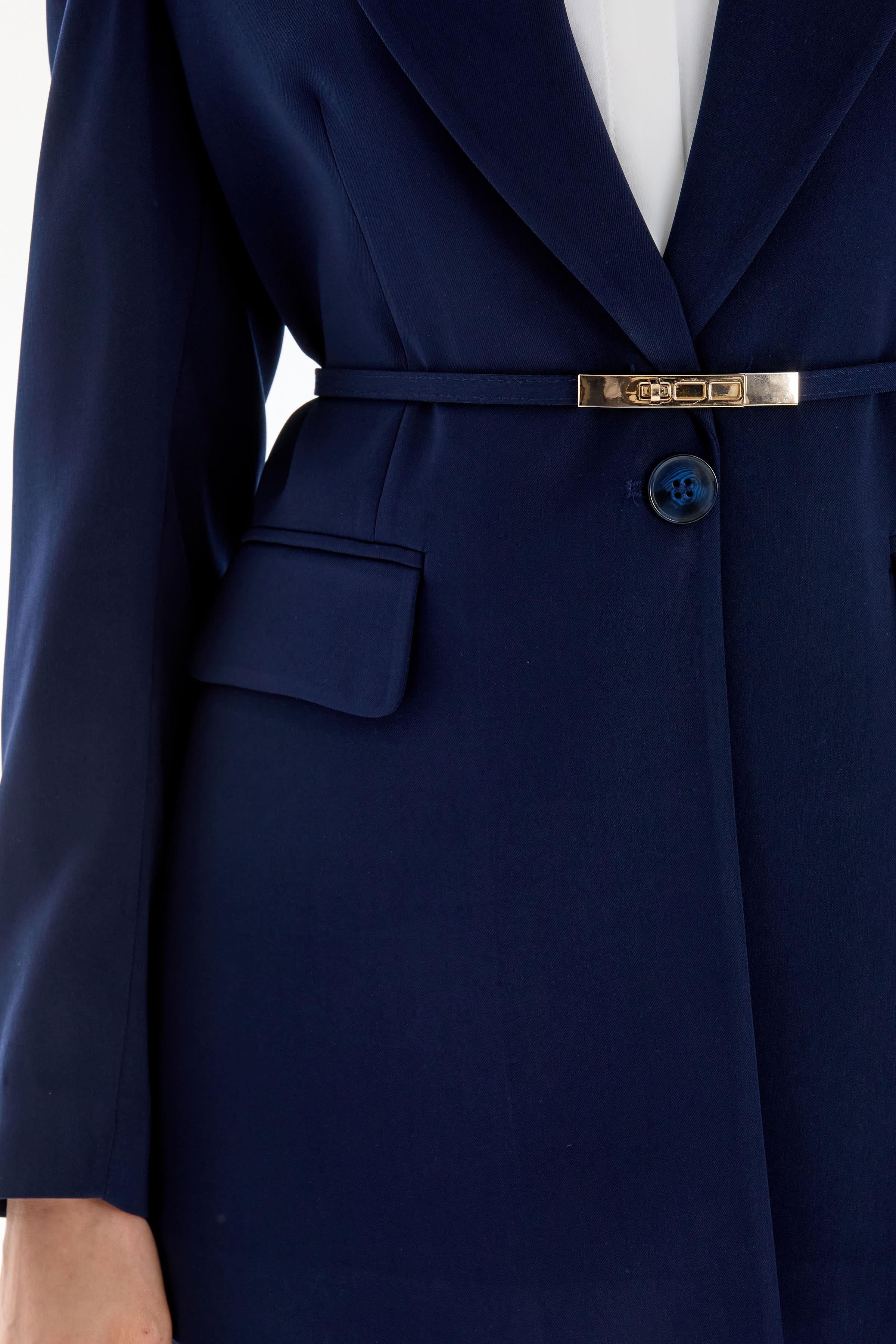 Blazer Yaka Yırtmaçlı Ceket - Lacivert TUGBA