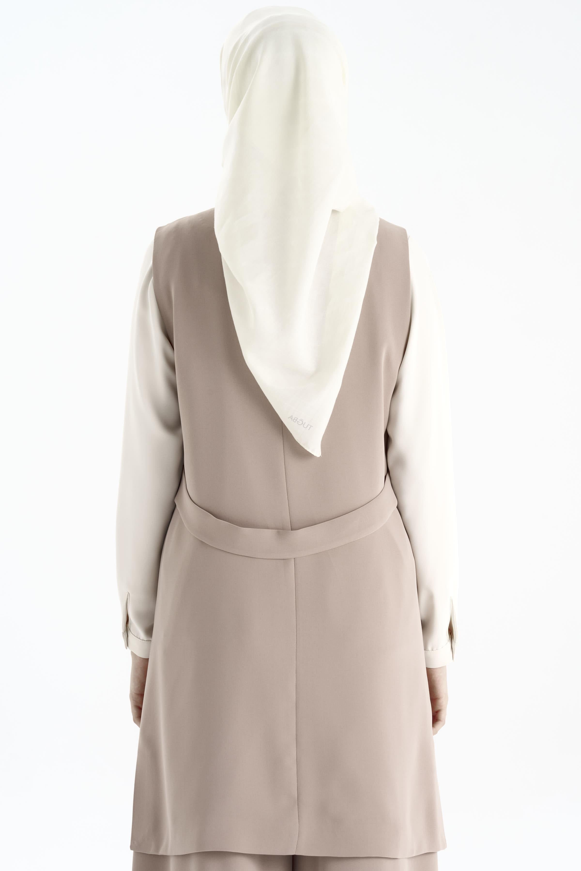 Blazer Yaka Yırtmaçlı Yelek - Bej TUGBA