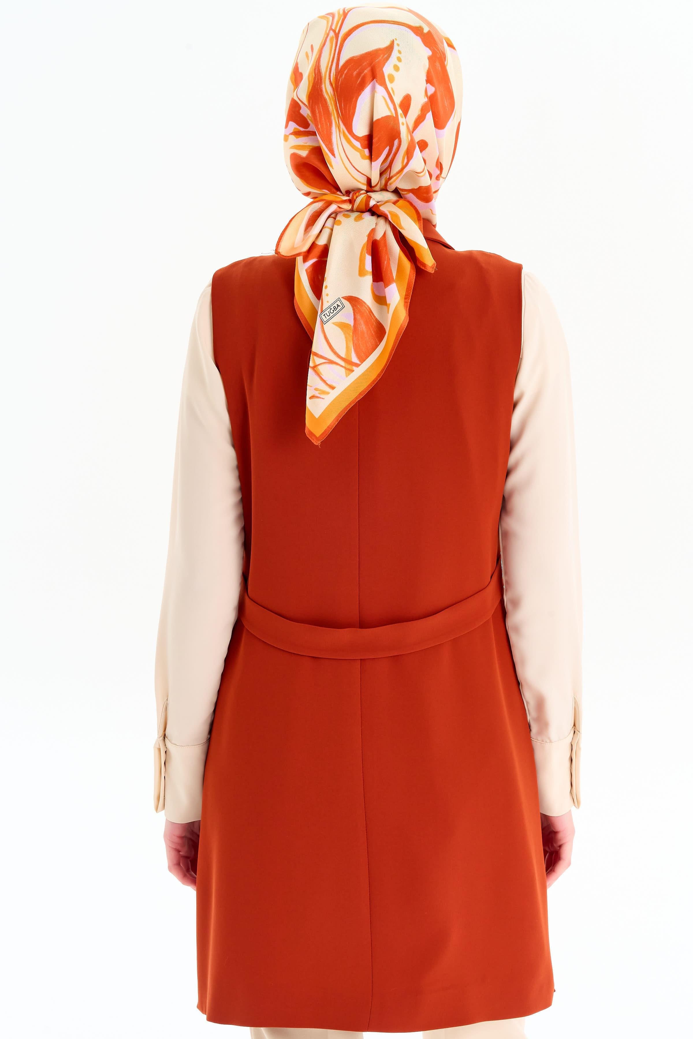 Blazer Yaka Yırtmaçlı Yelek - Kiremit TUGBA