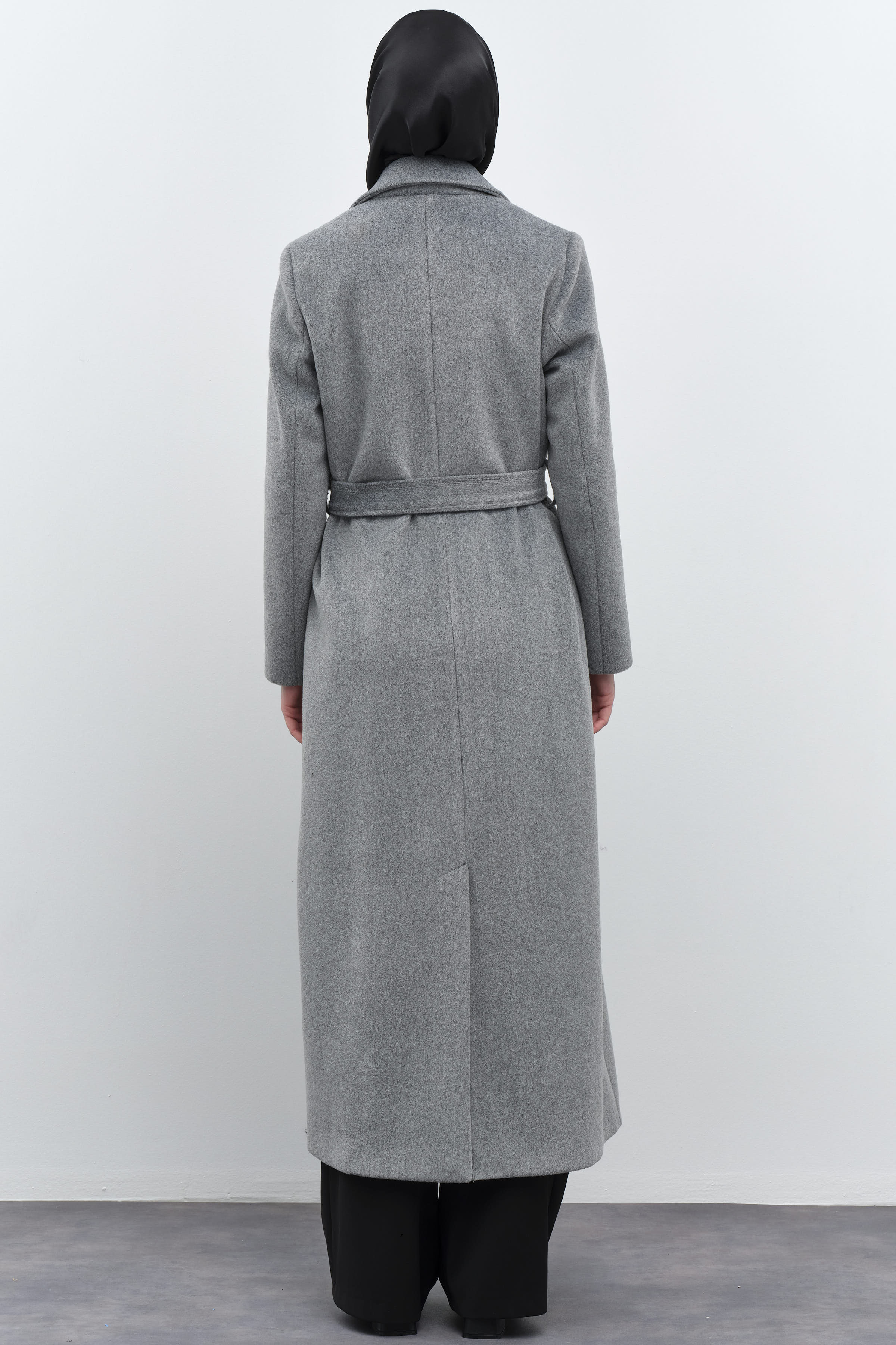 Blazer Yakalı Kruvaze Manto - Gri TUGBA