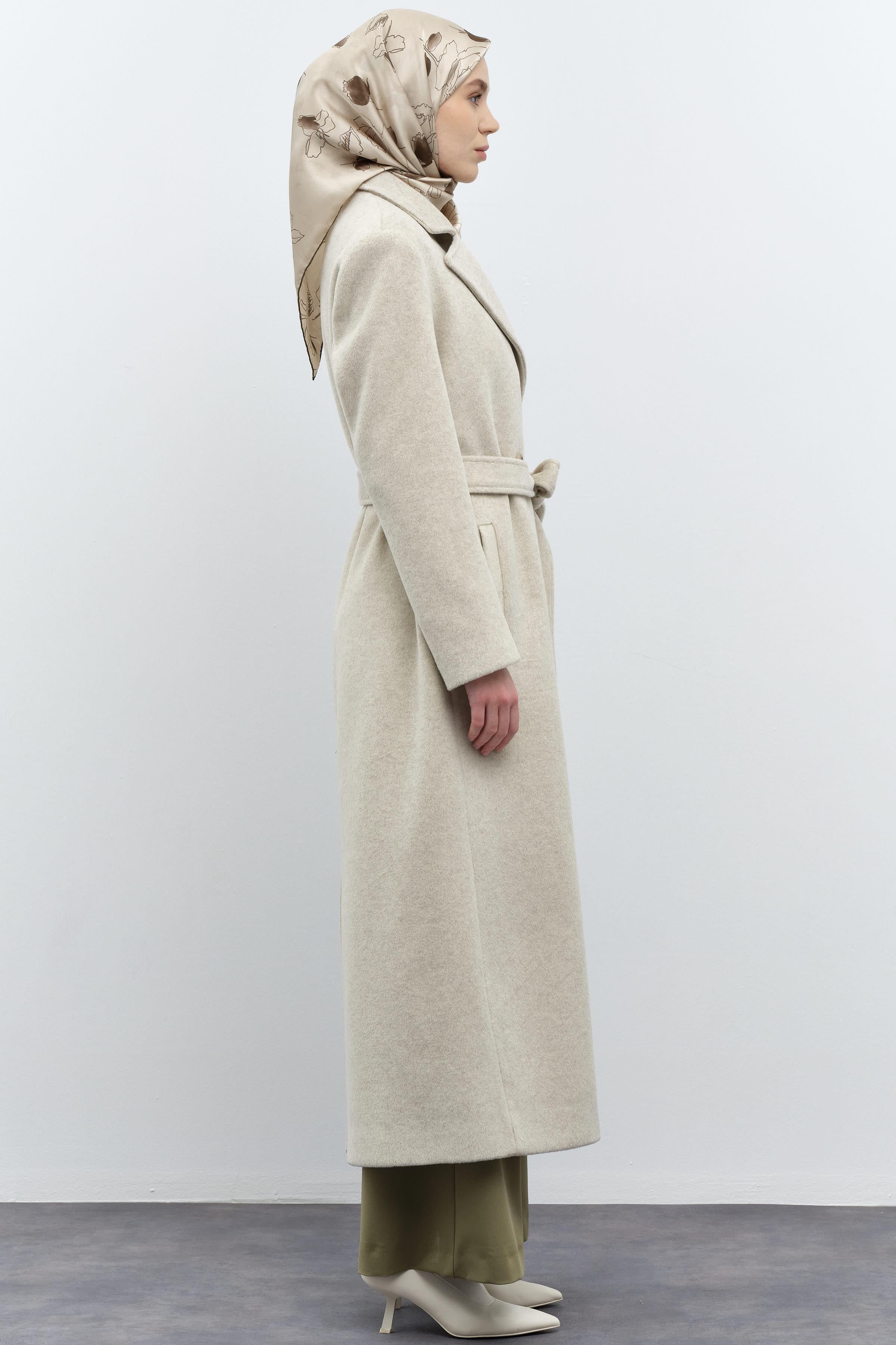 Blazer Yakalı Kruvaze Manto - Taş TUGBA