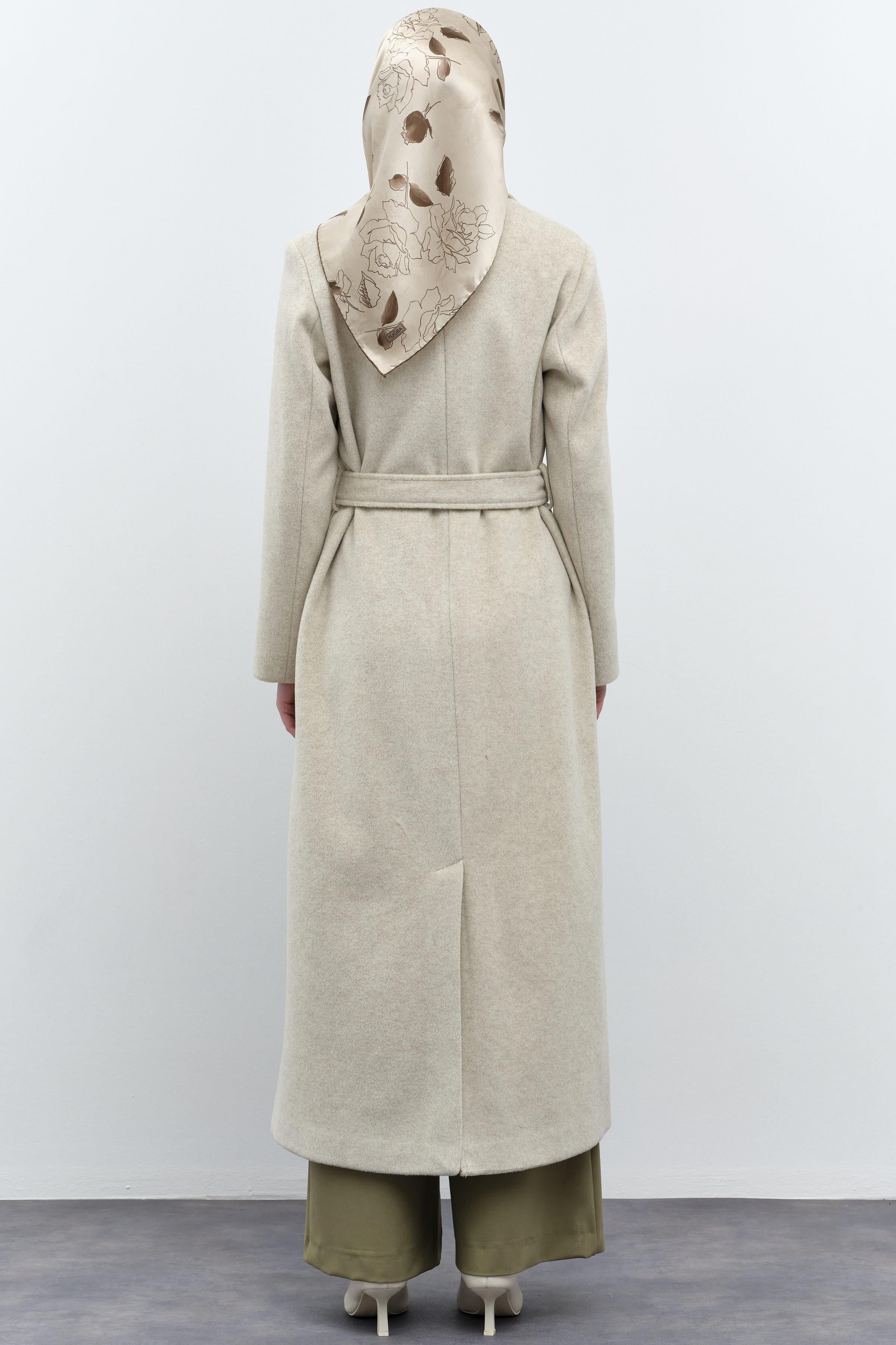 Blazer Yakalı Kruvaze Manto - Taş TUGBA