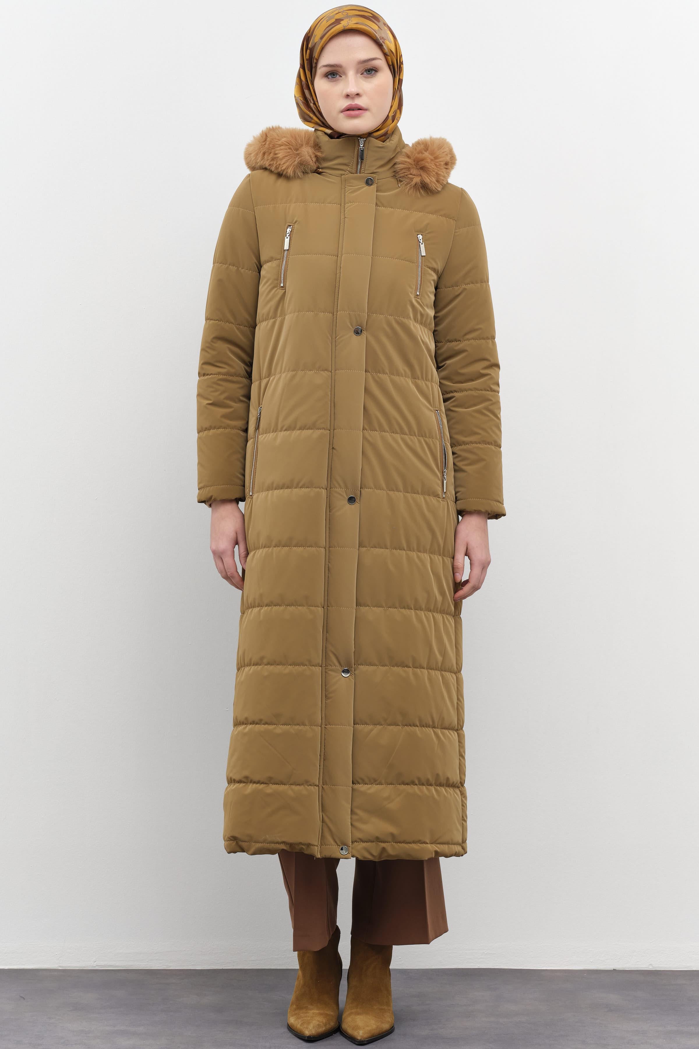 Blok Desen Şişme Kaban - Camel TUGBA