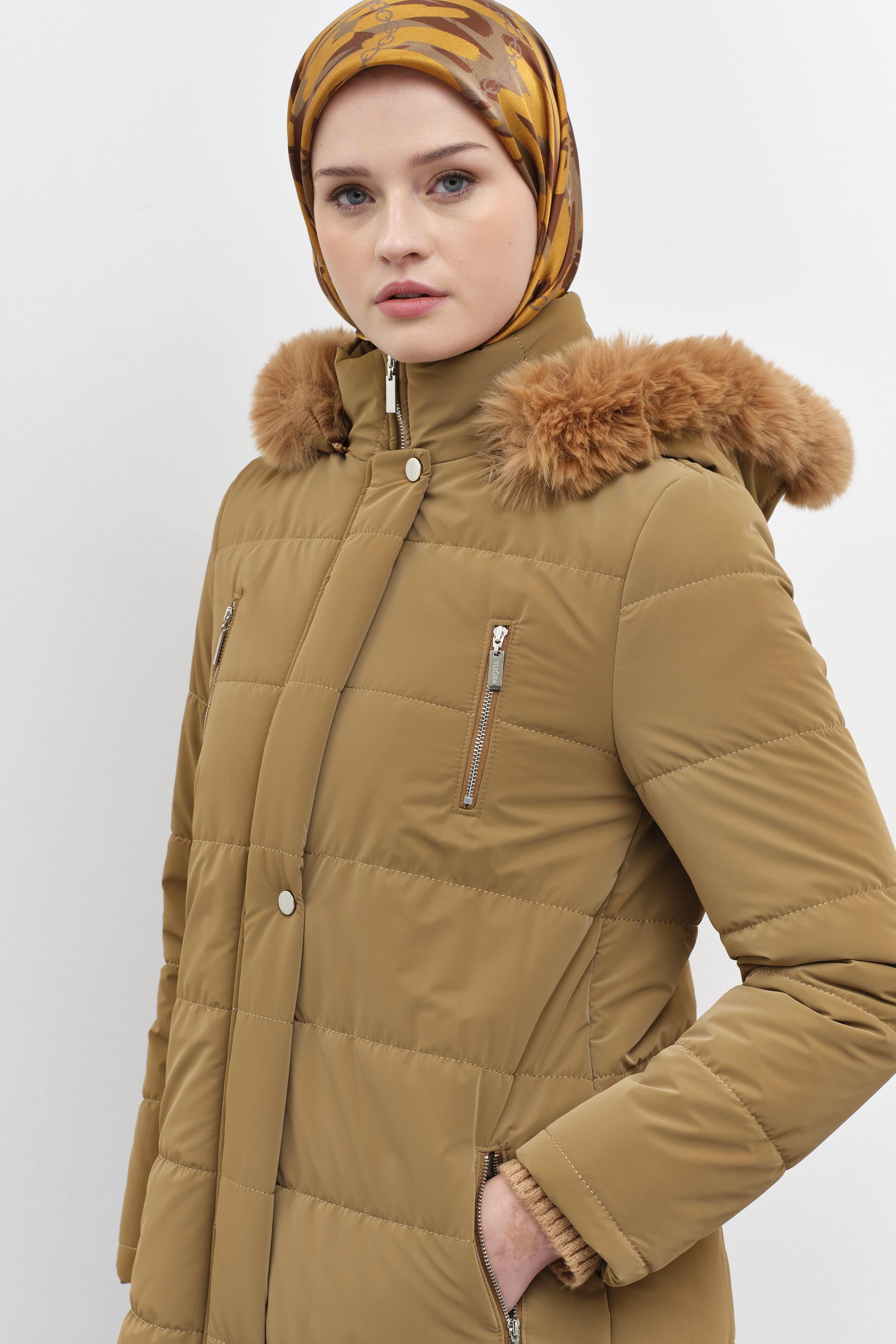 Blok Desen Şişme Kaban - Camel TUGBA