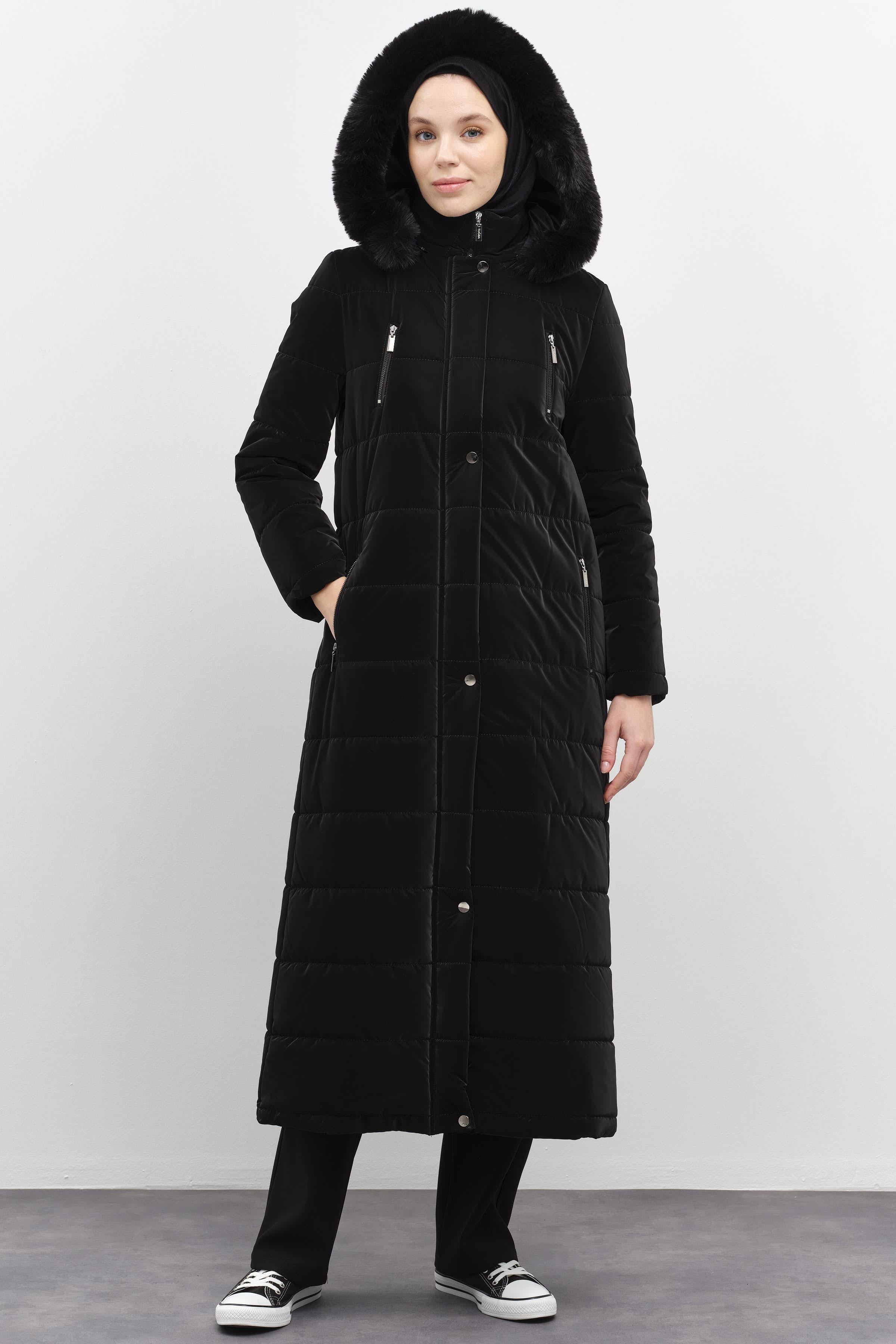 Blok Desen Şişme Kaban - Siyah TUGBA