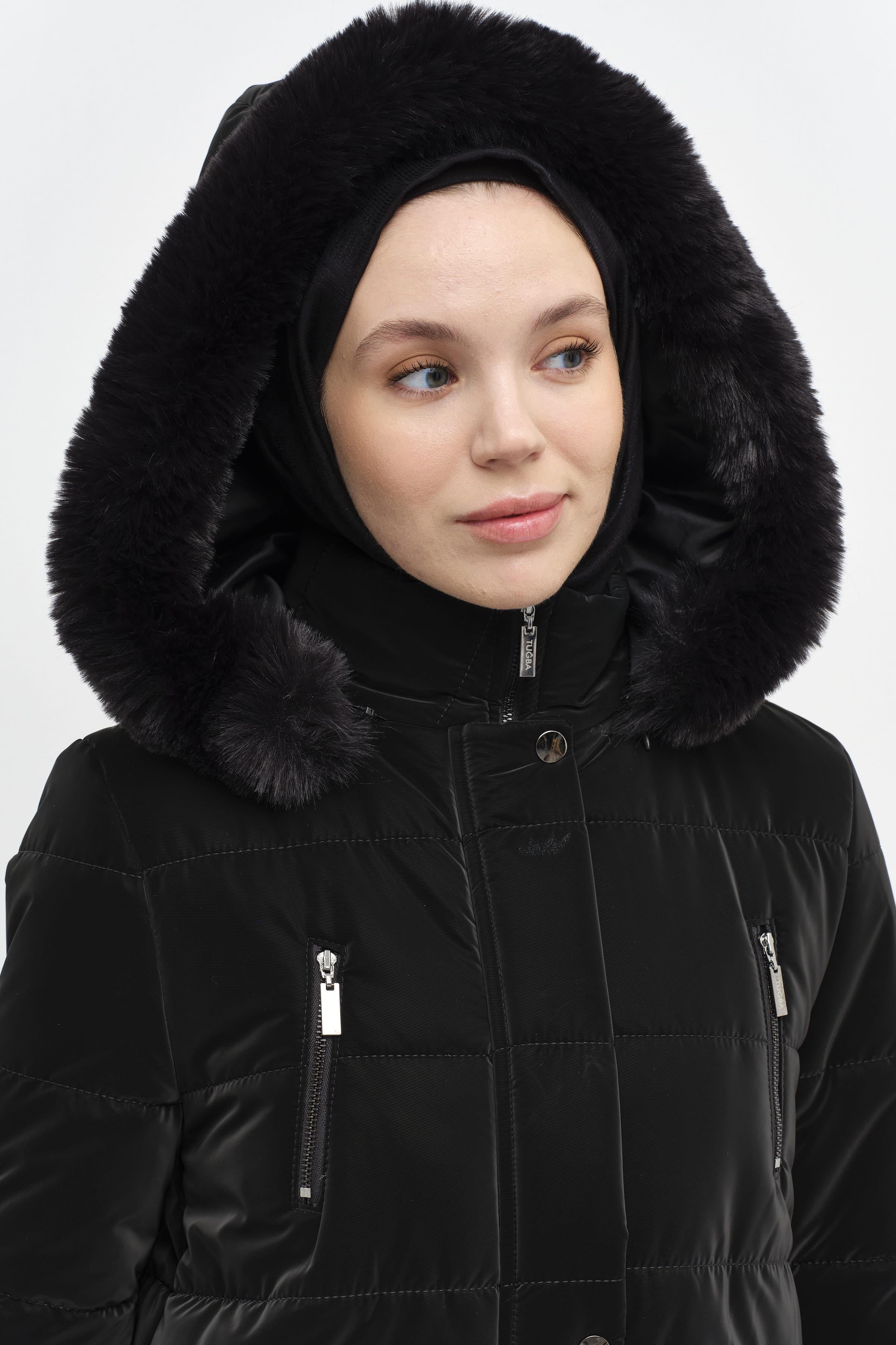 Blok Desen Şişme Kaban - Siyah TUGBA