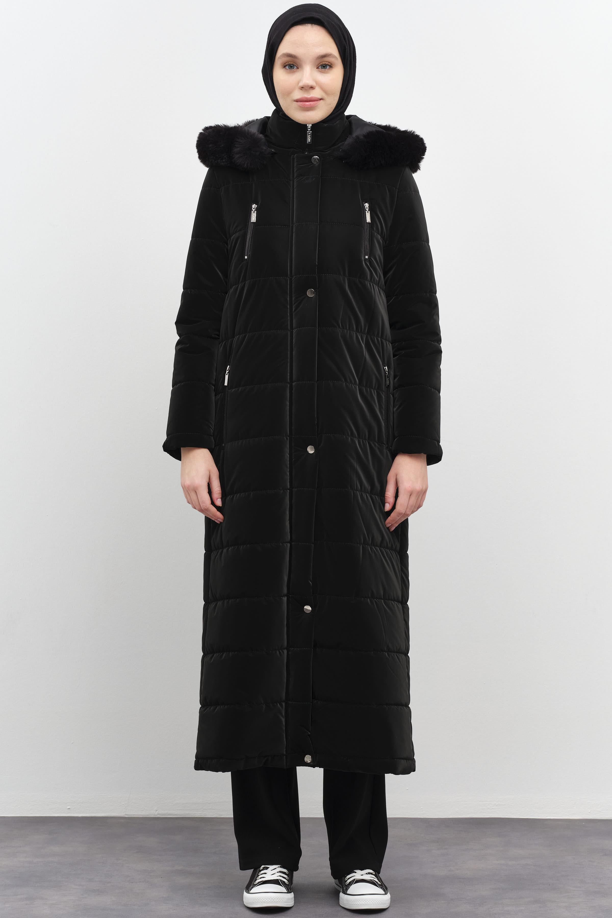 Blok Desen Şişme Kaban - Siyah TUGBA