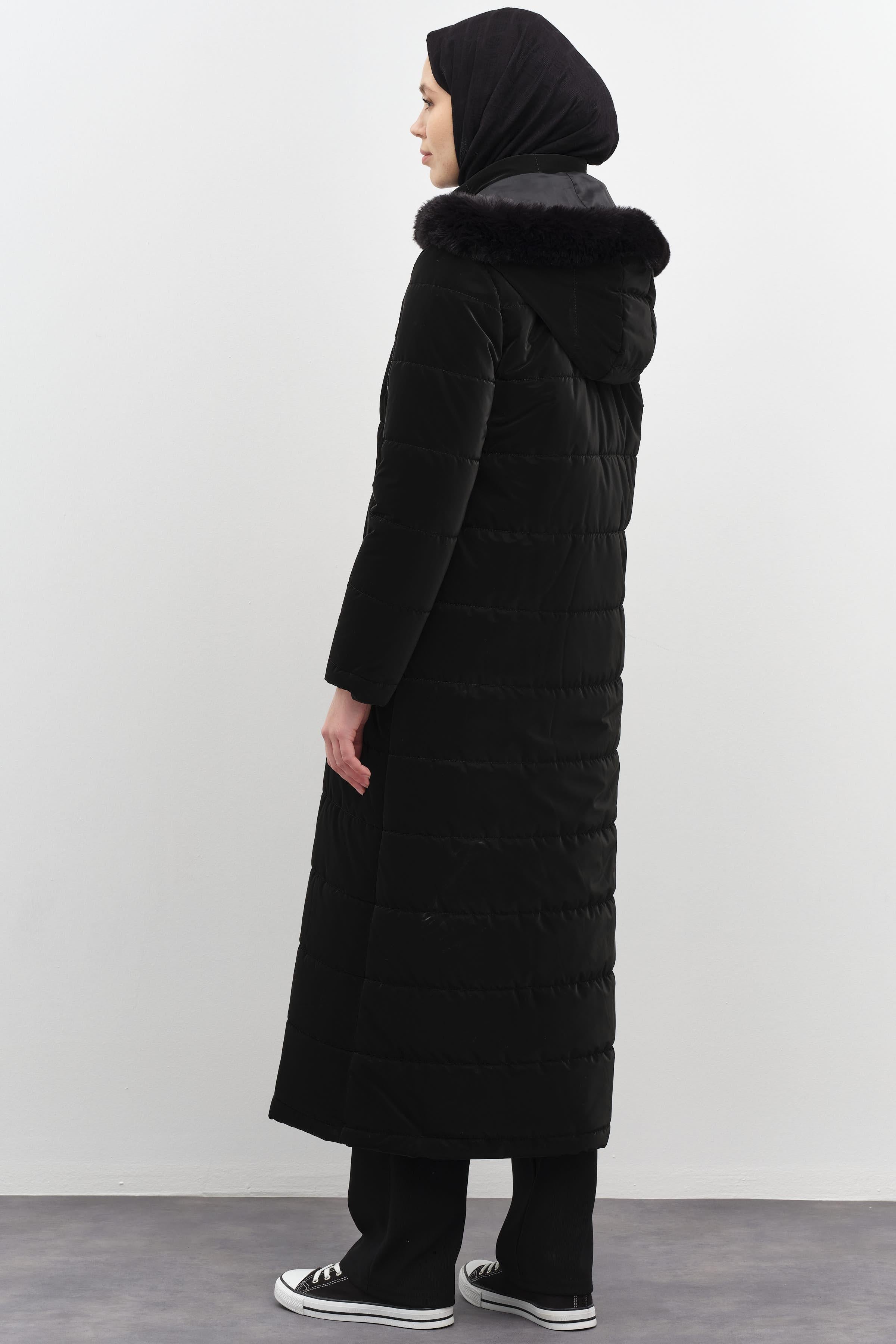 Blok Desen Şişme Kaban - Siyah TUGBA