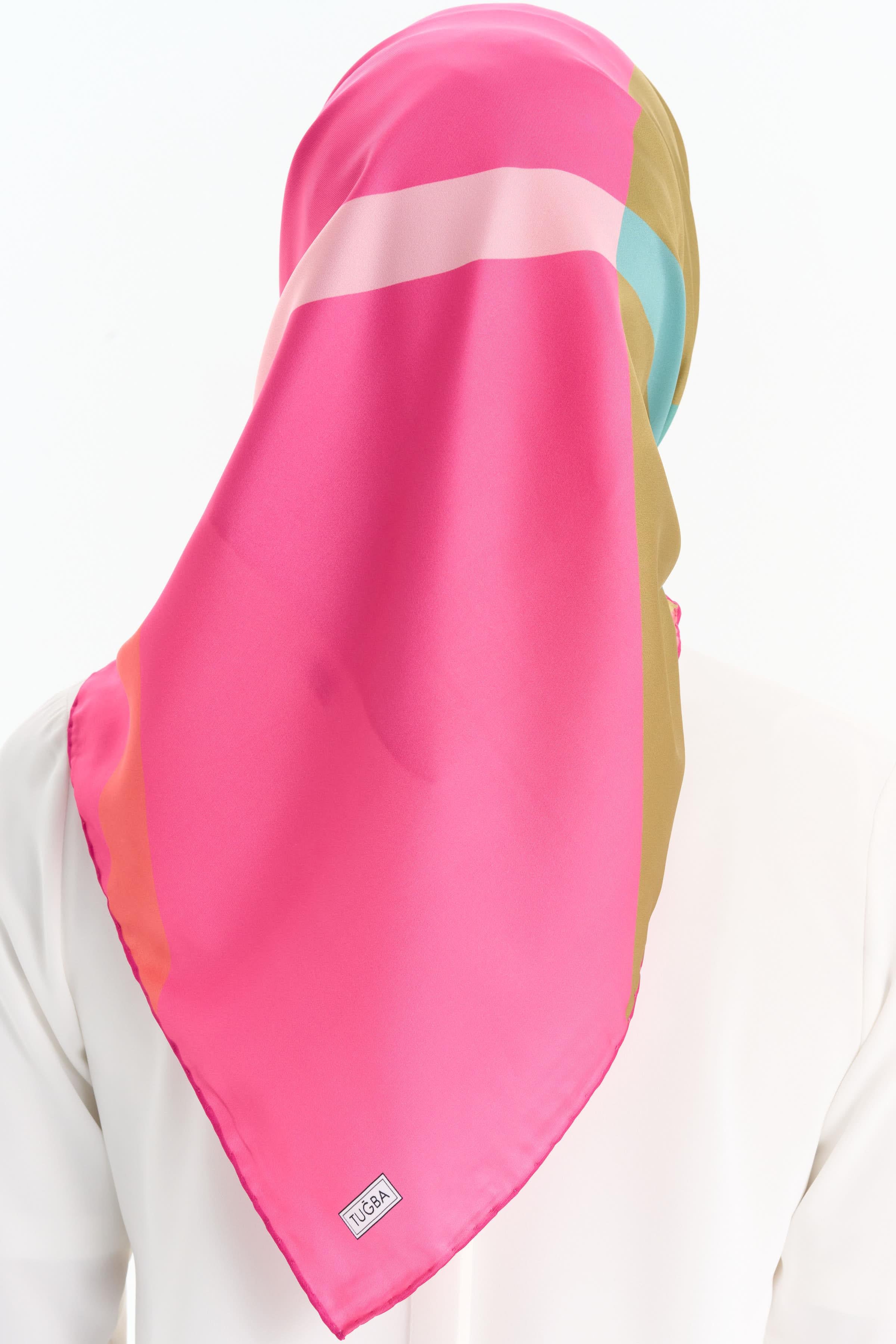 Blok Desenli Stil Eşarp - Fuşya TUGBA