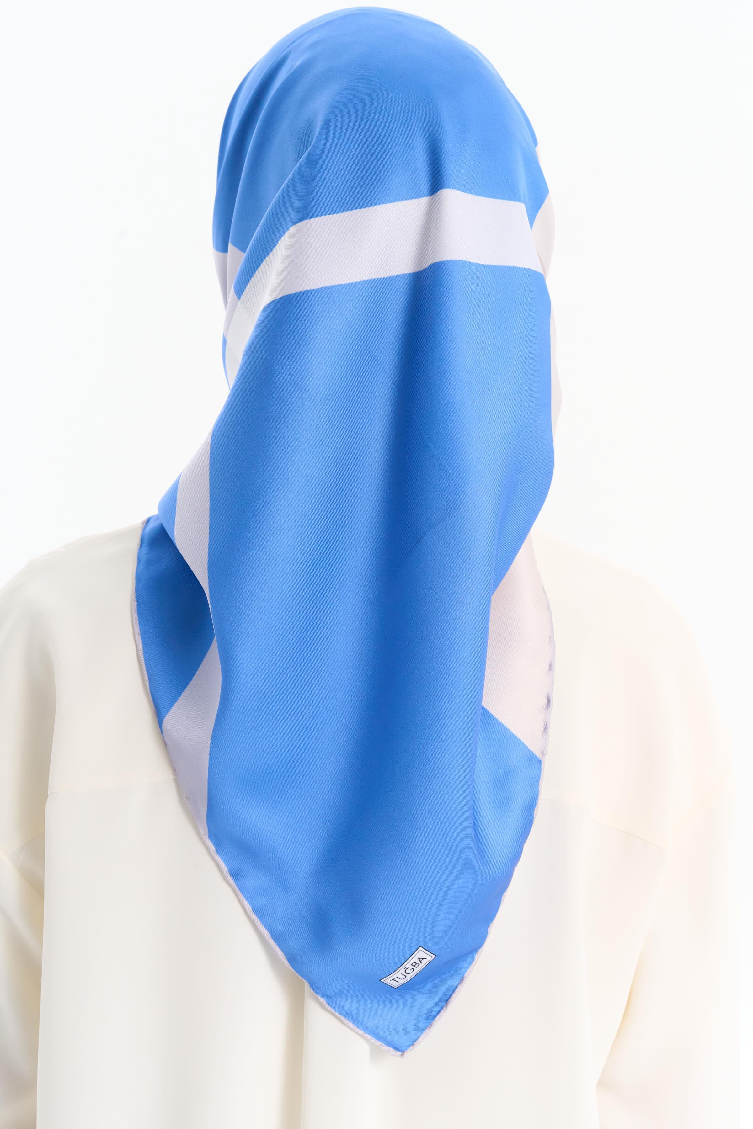 Blok Desenli Stil Eşarp - Mavi TUGBA