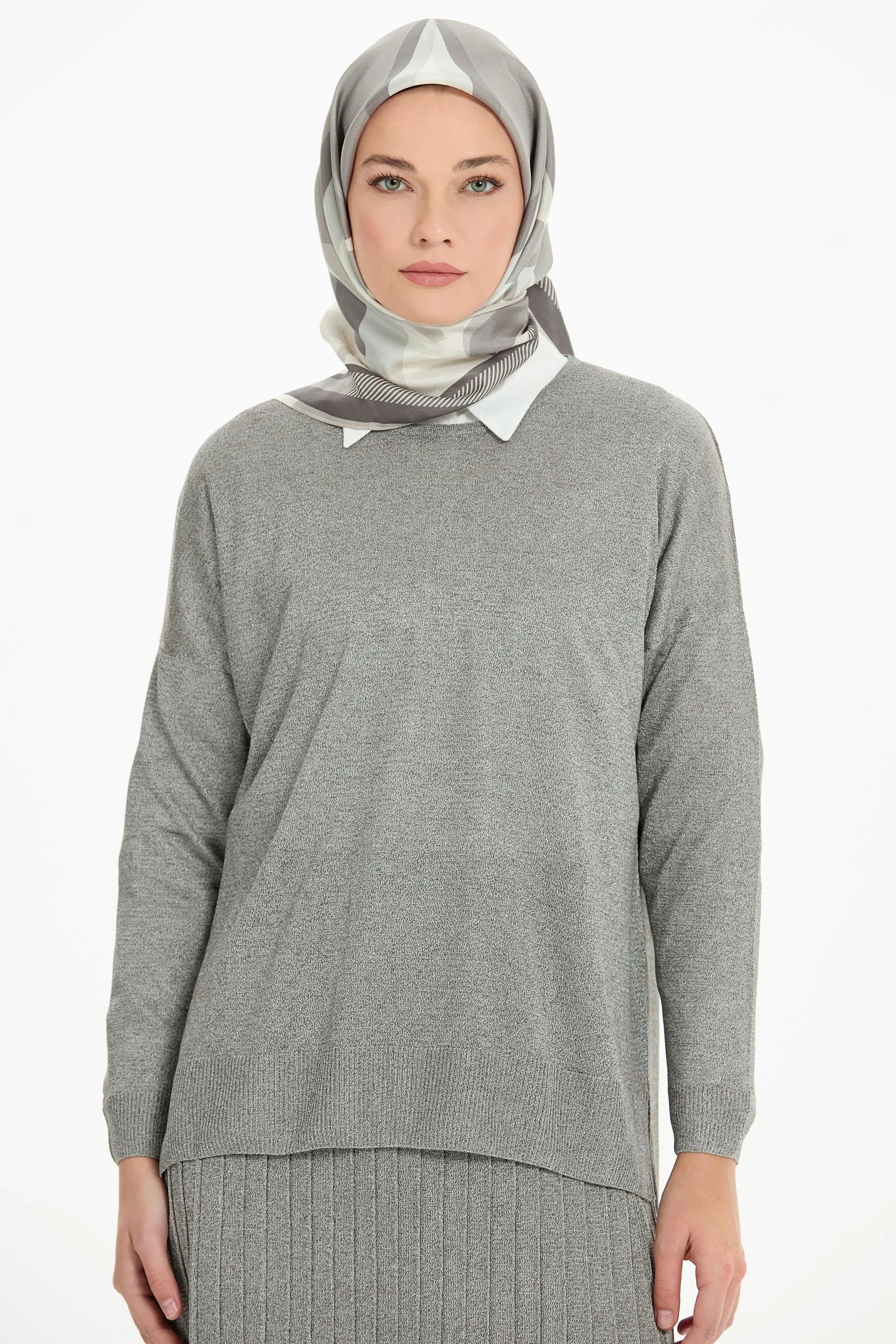 Bluz Etek Triko Takım - Gri TUGBA