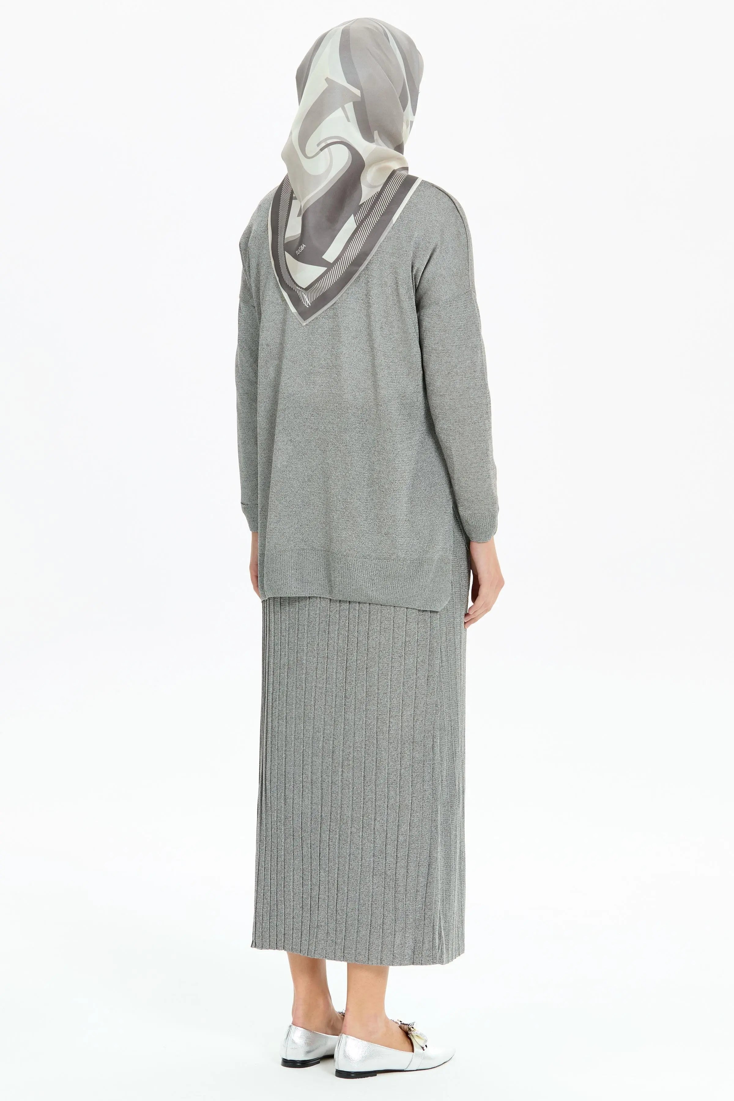 Bluz Etek Triko Takım - Gri TUGBA