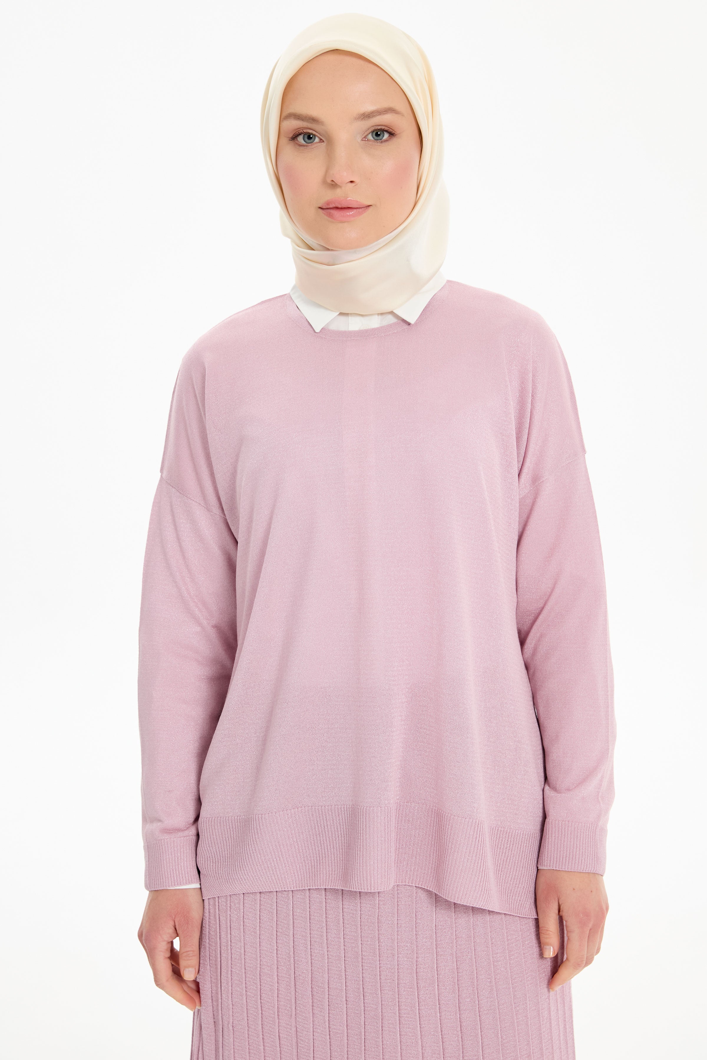 Bluz Etek Triko Takım - Pembe TUGBA