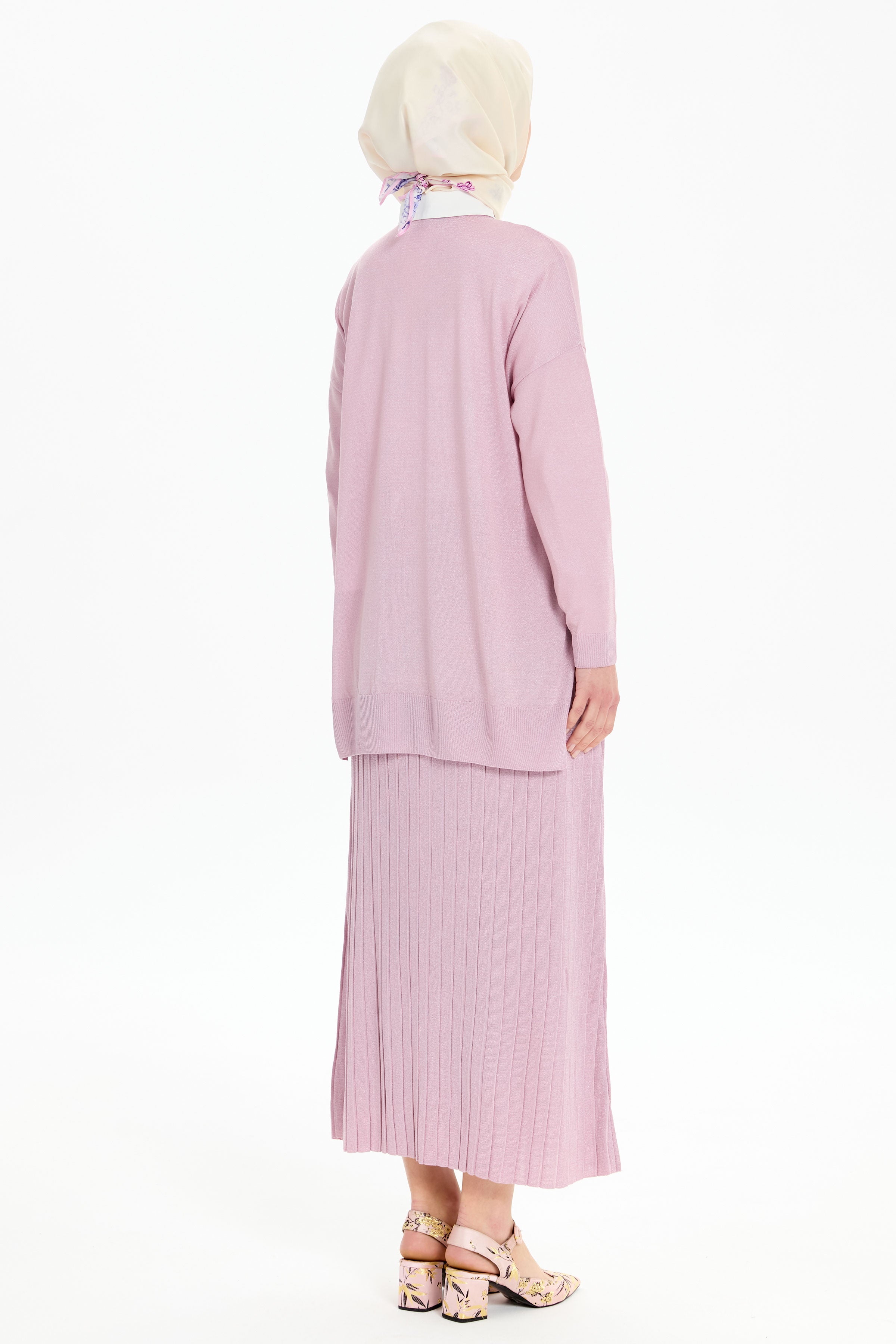 Bluz Etek Triko Takım - Pembe TUGBA