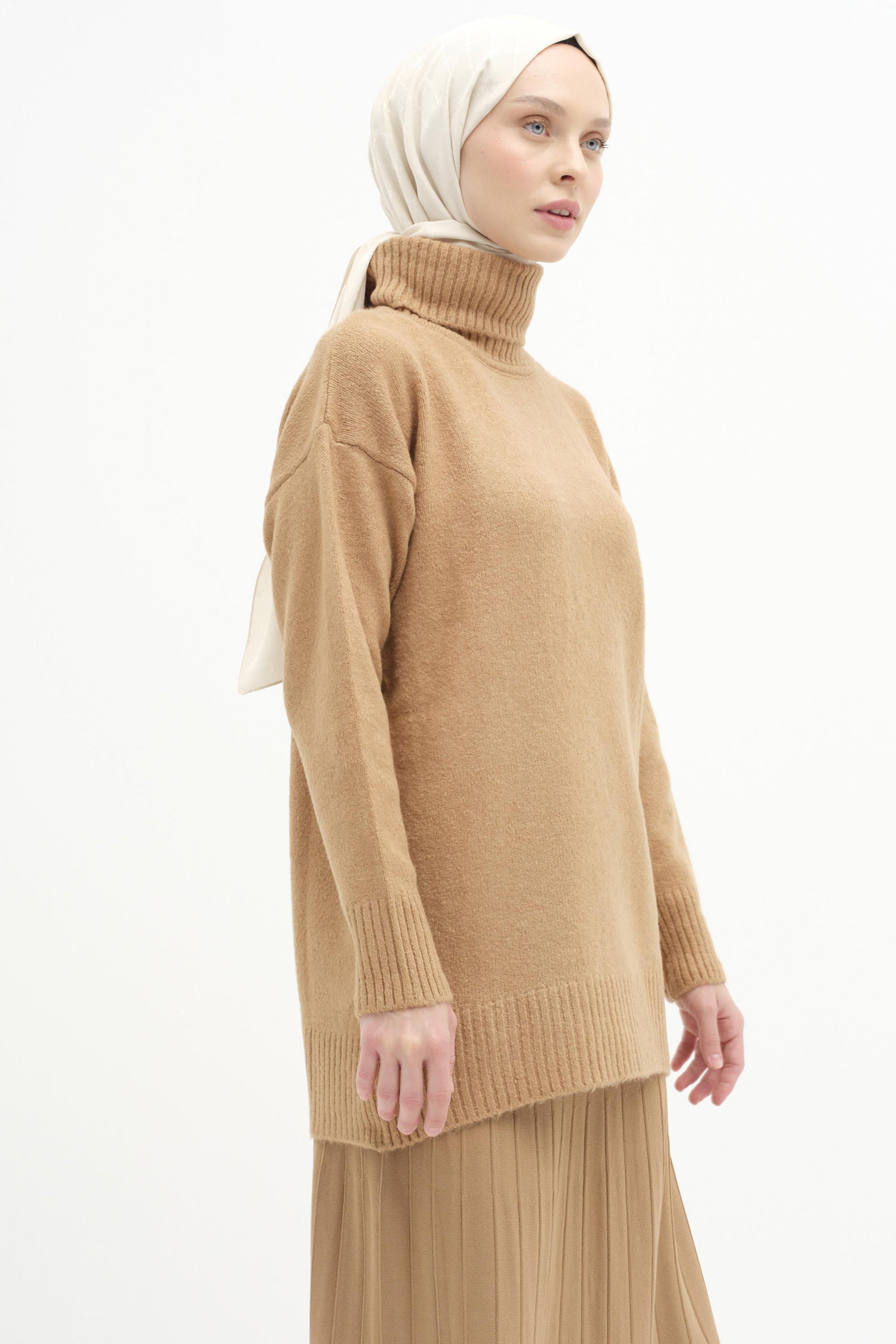 Boğazlı Triko Tunik - Camel TUGBA