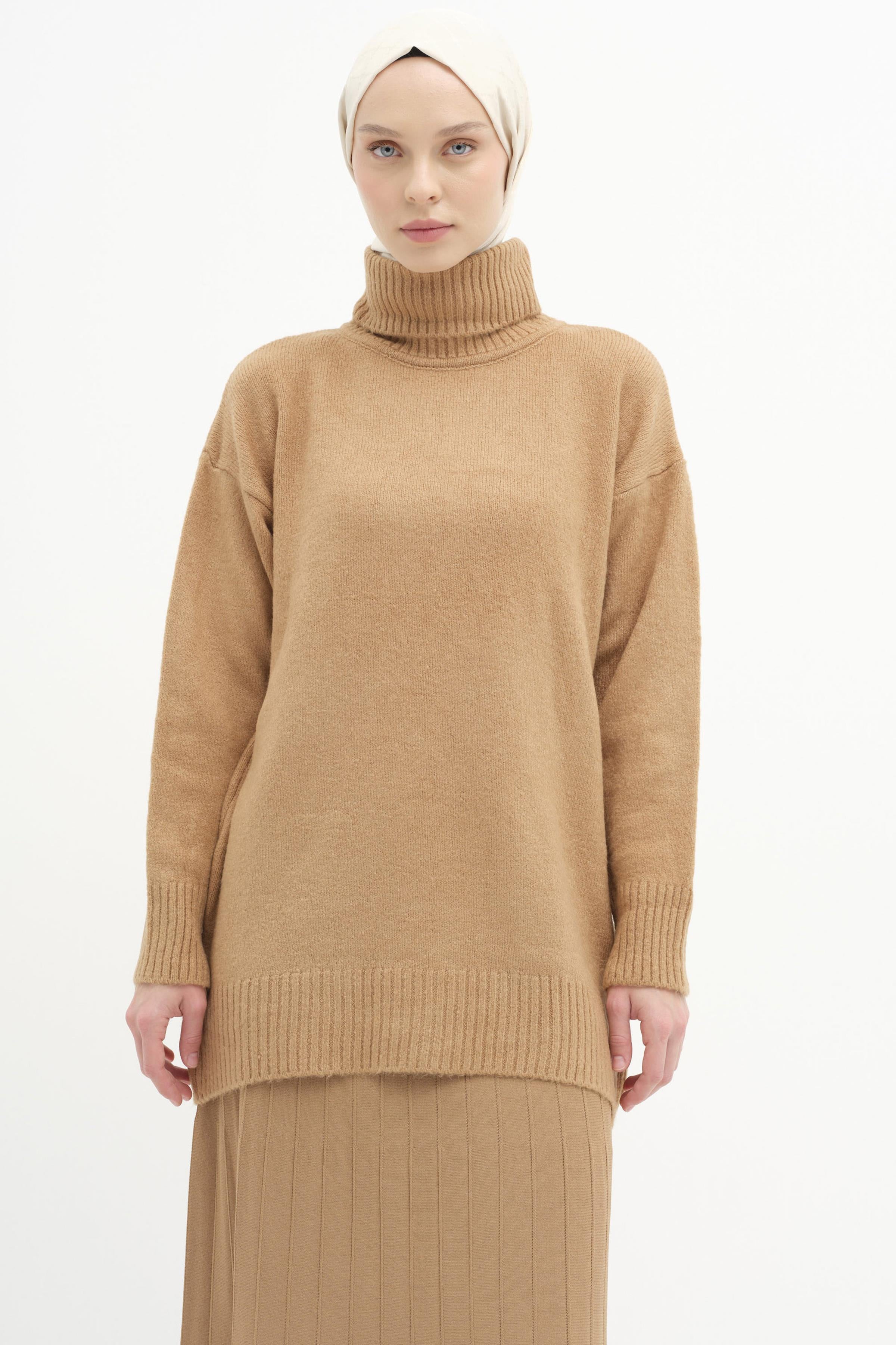 Boğazlı Triko Tunik - Camel TUGBA