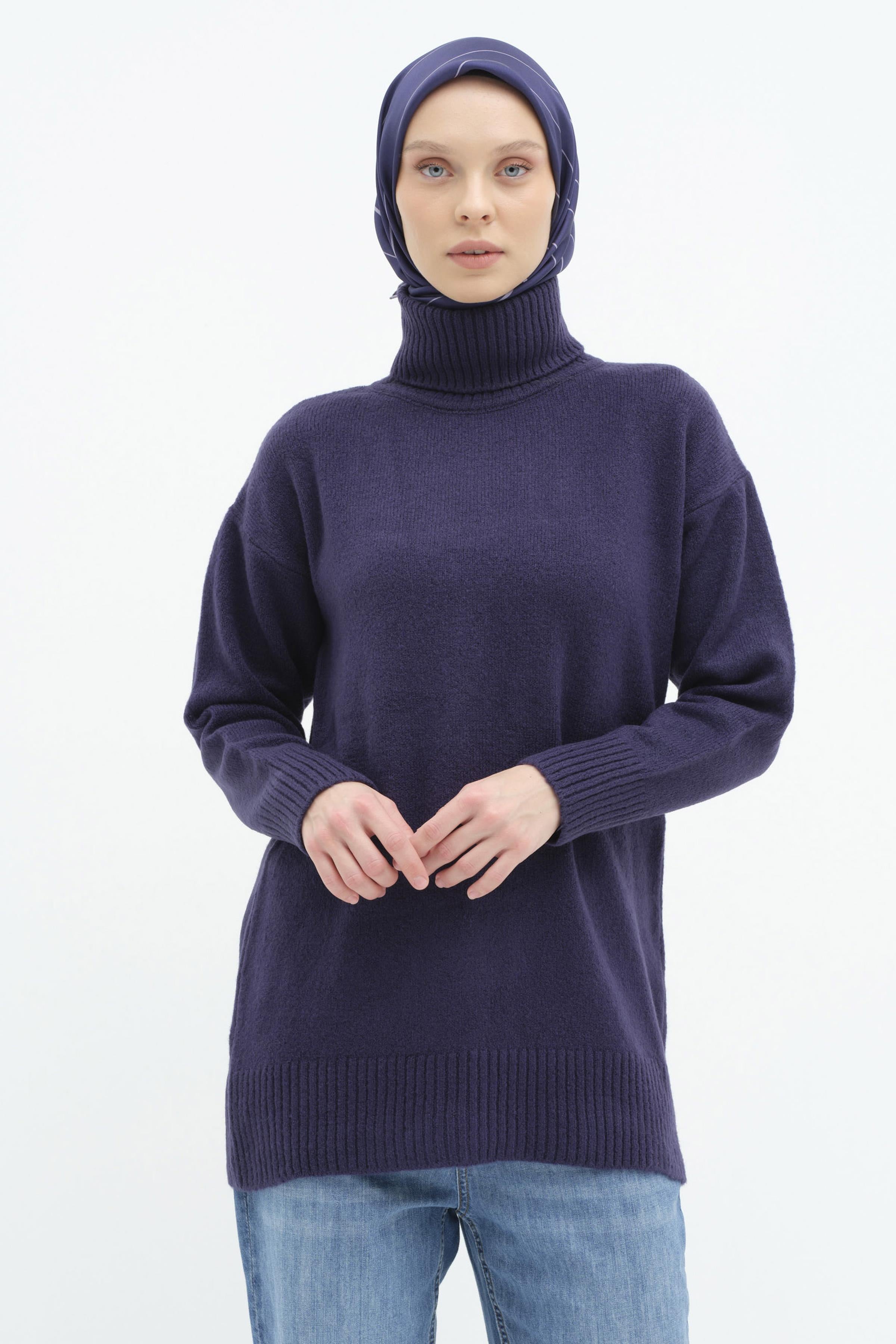 Boğazlı Triko Tunik - Lacivert TUGBA