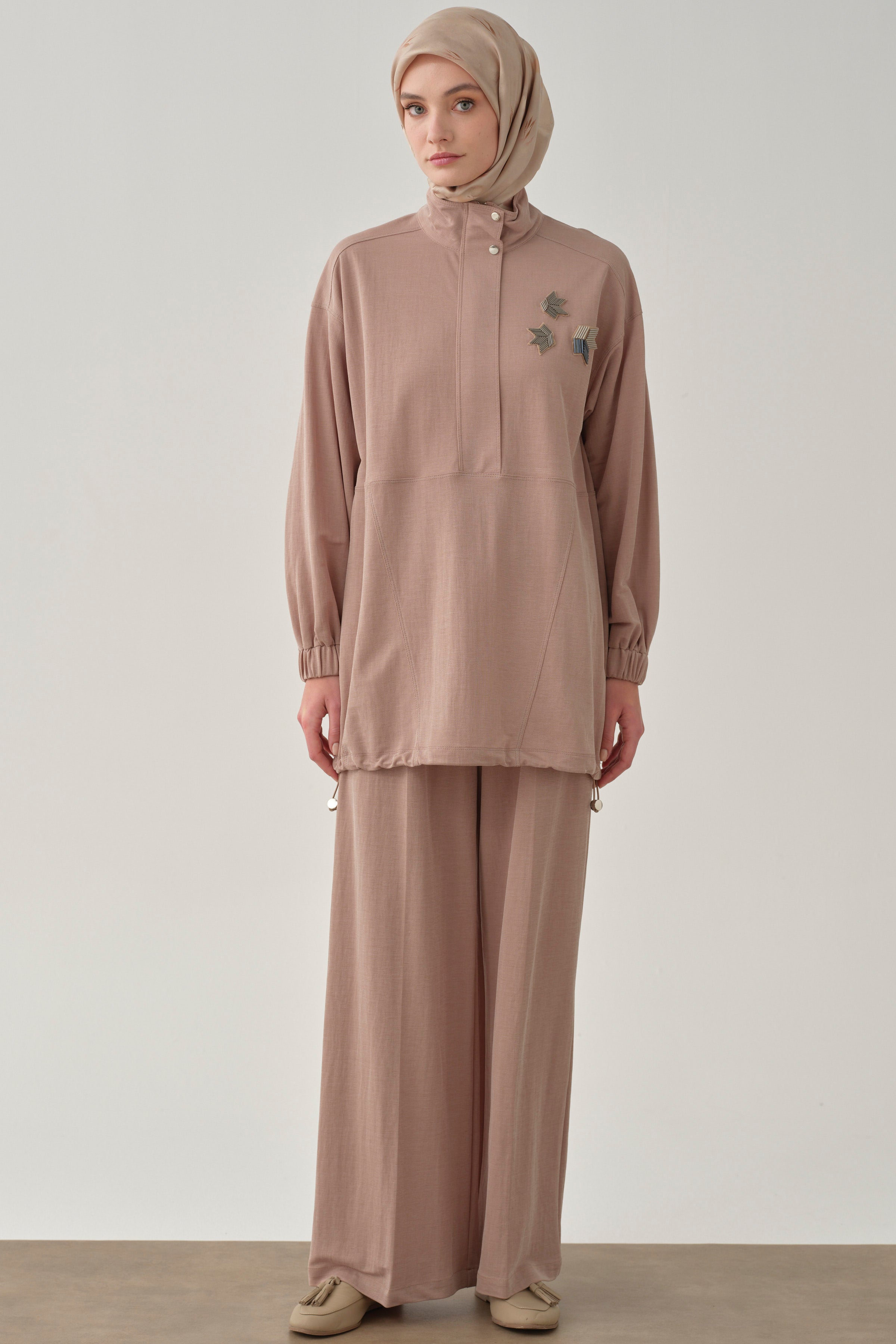 Bol Paça Bel Lastikli Pantolon - Camel TUGBA