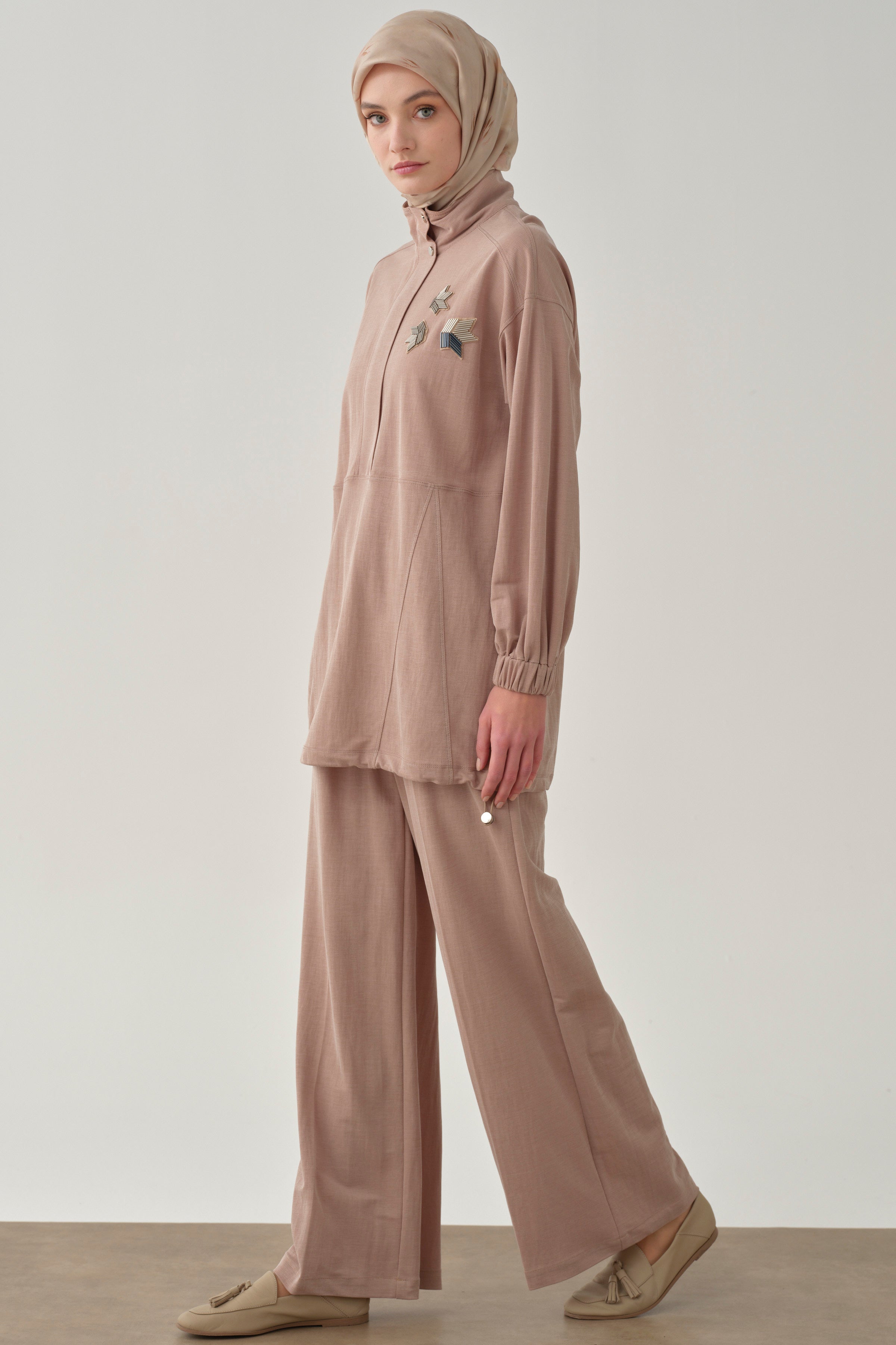 Bol Paça Bel Lastikli Pantolon - Camel TUGBA