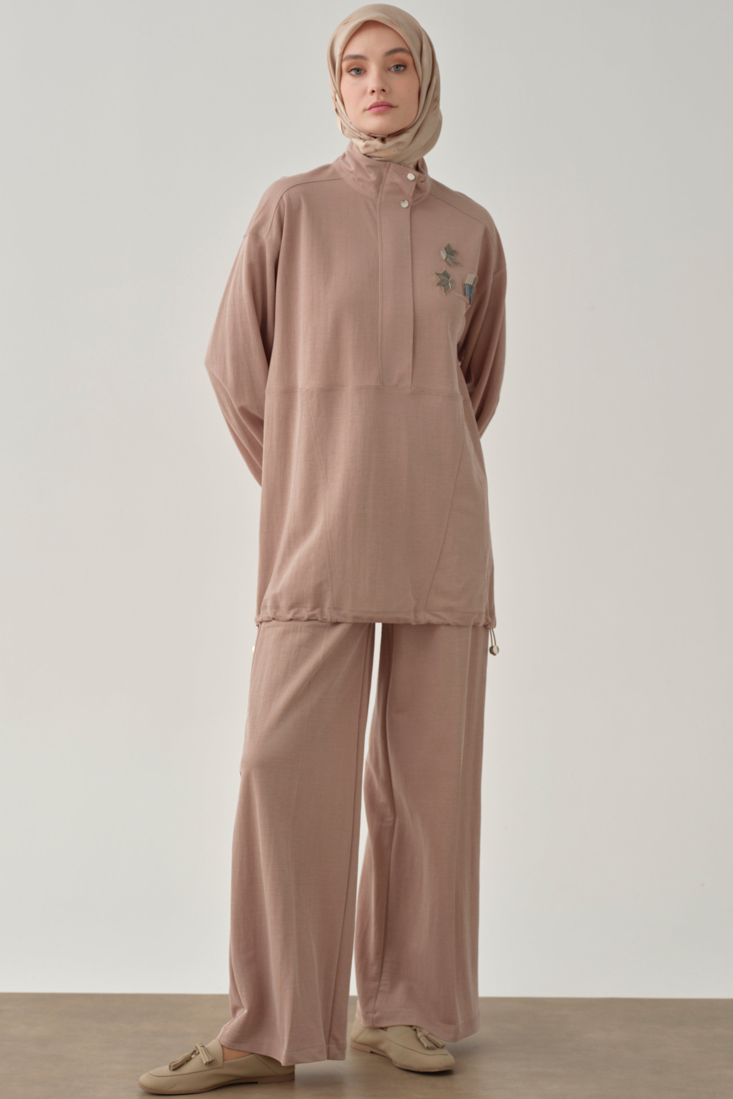 Bol Paça Bel Lastikli Pantolon - Camel TUGBA