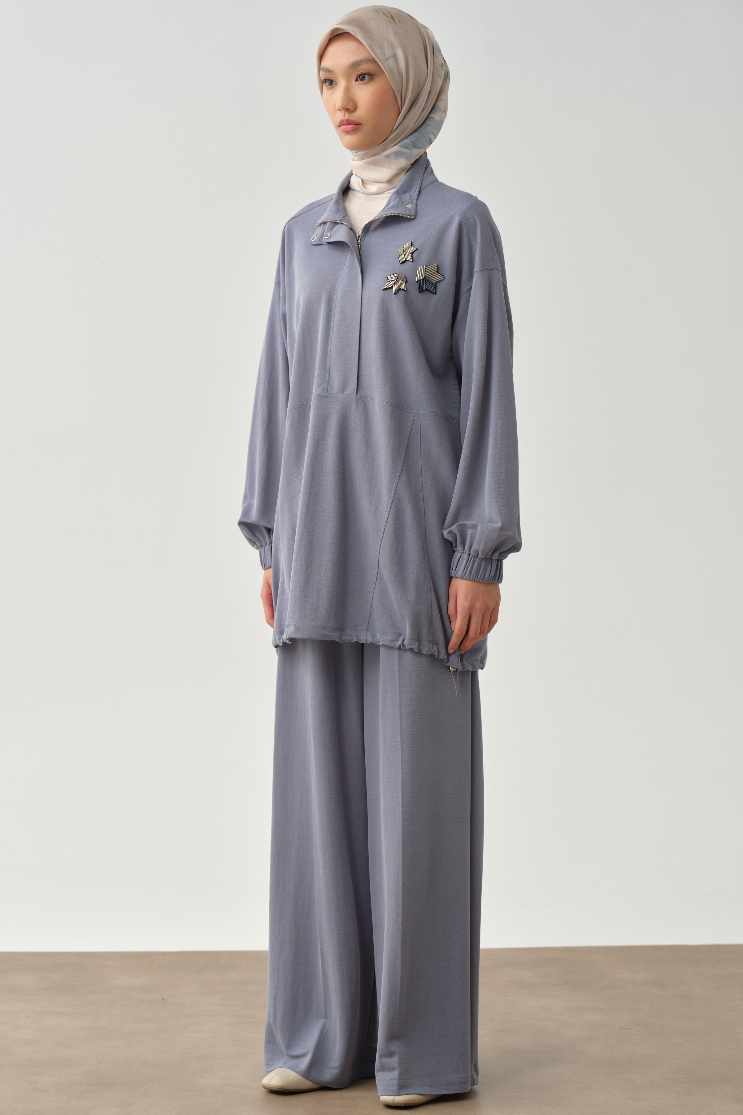 Bol Paça Bel Lastikli Pantolon - Mavi TUGBA