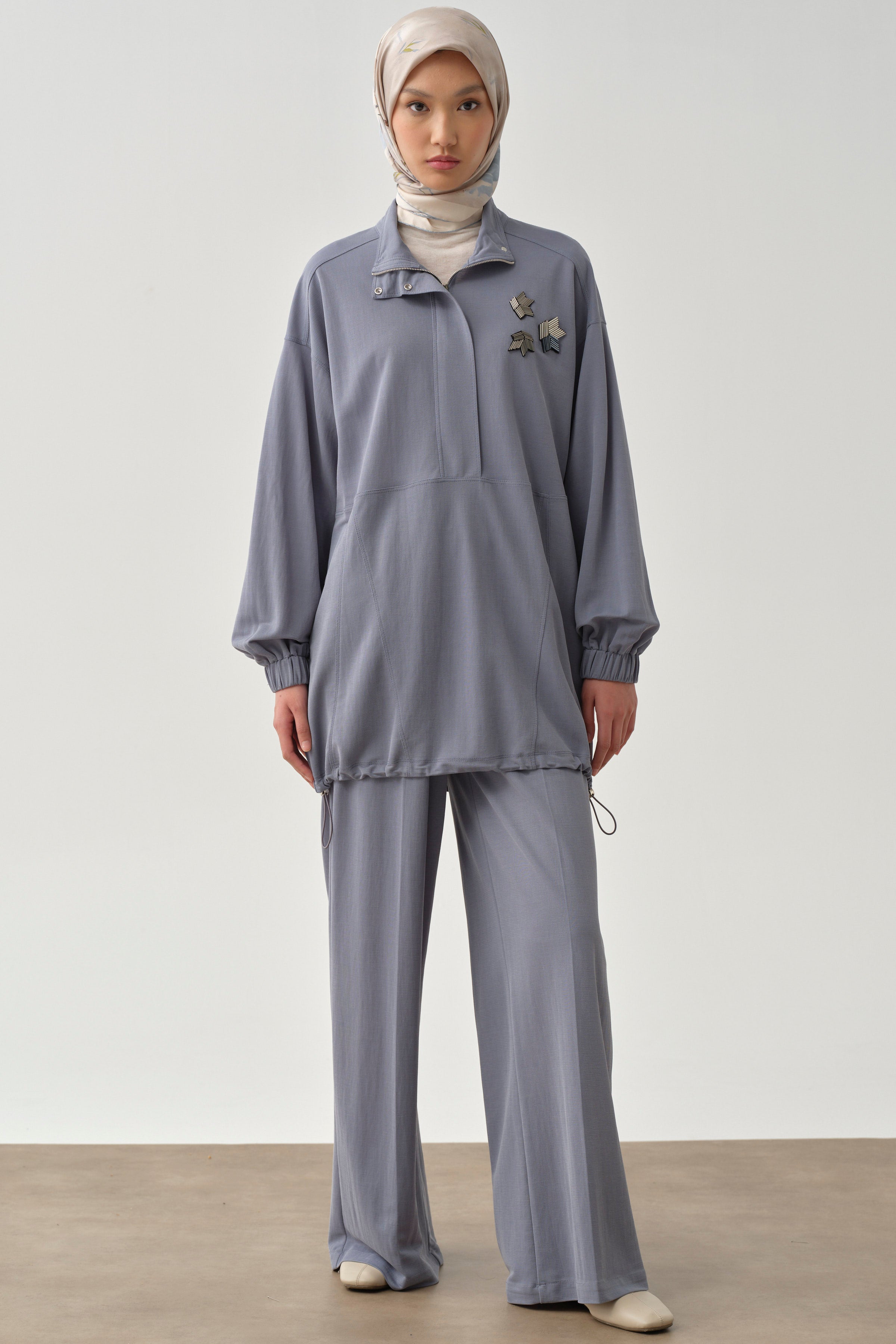 Bol Paça Bel Lastikli Pantolon - Mavi TUGBA