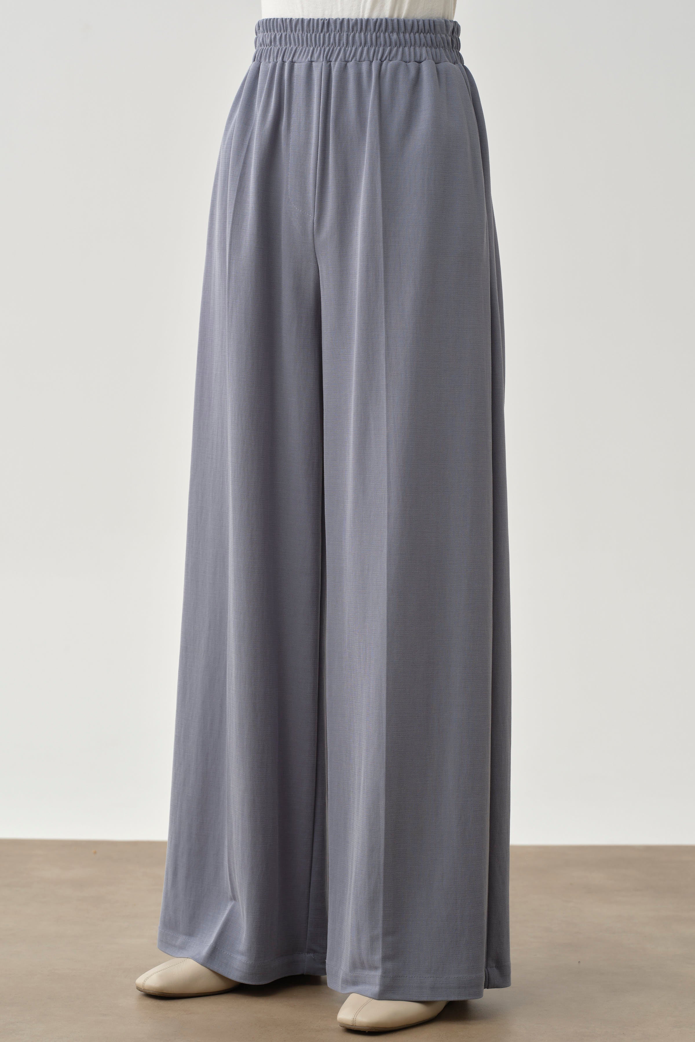 Bol Paça Bel Lastikli Pantolon - Mavi TUGBA