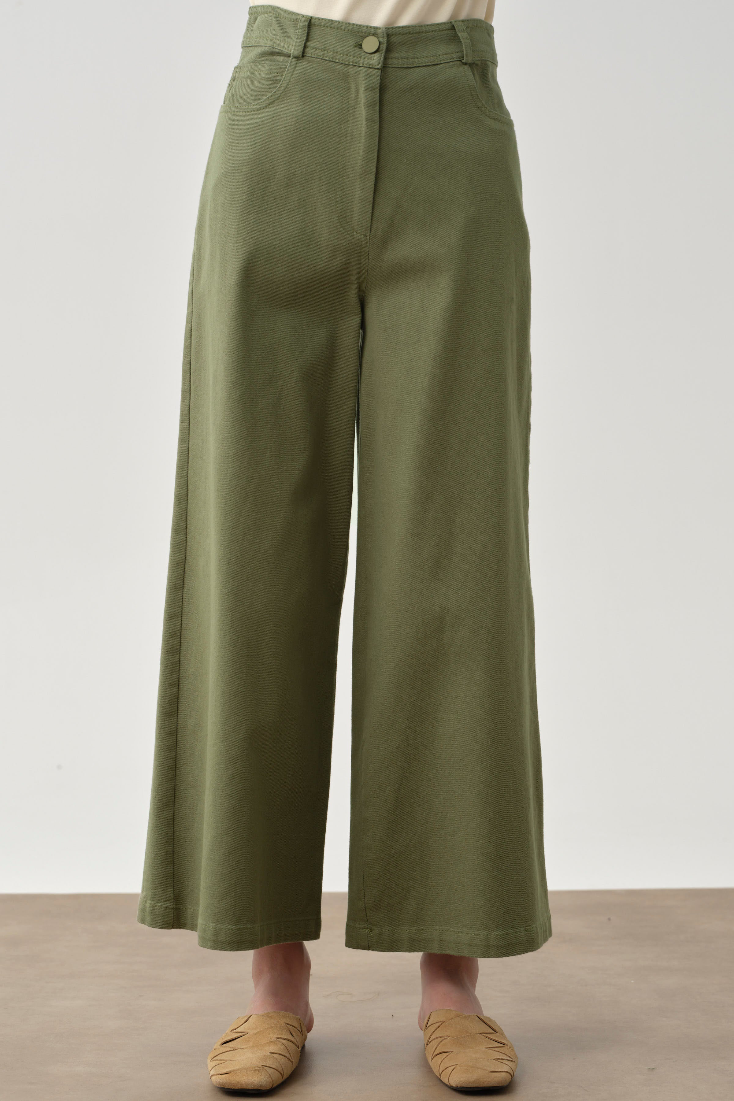 Bol Paça Canvas Pantolon - Haki TUGBA