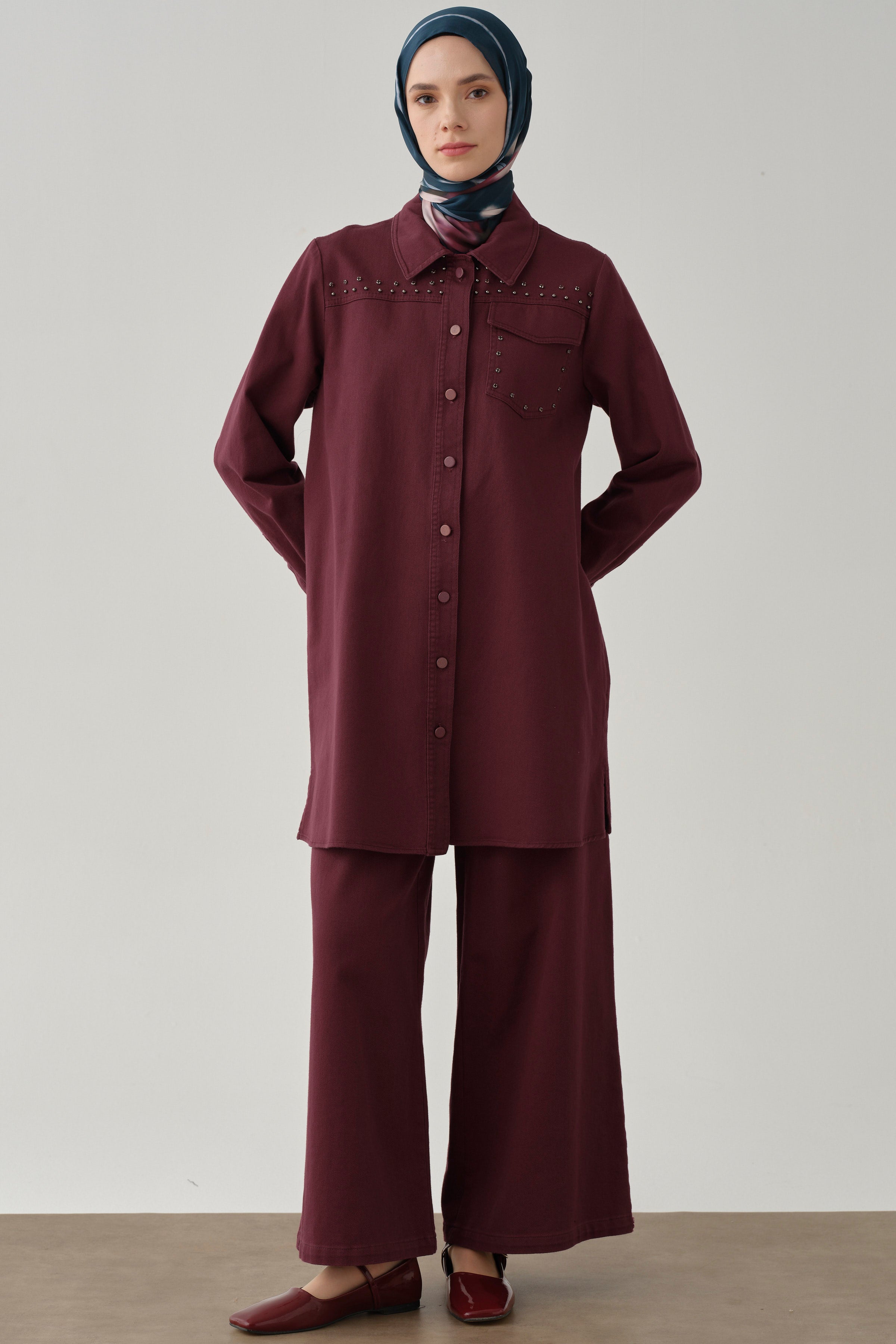 Bol Paça Canvas Pantolon - Mürdüm TUGBA