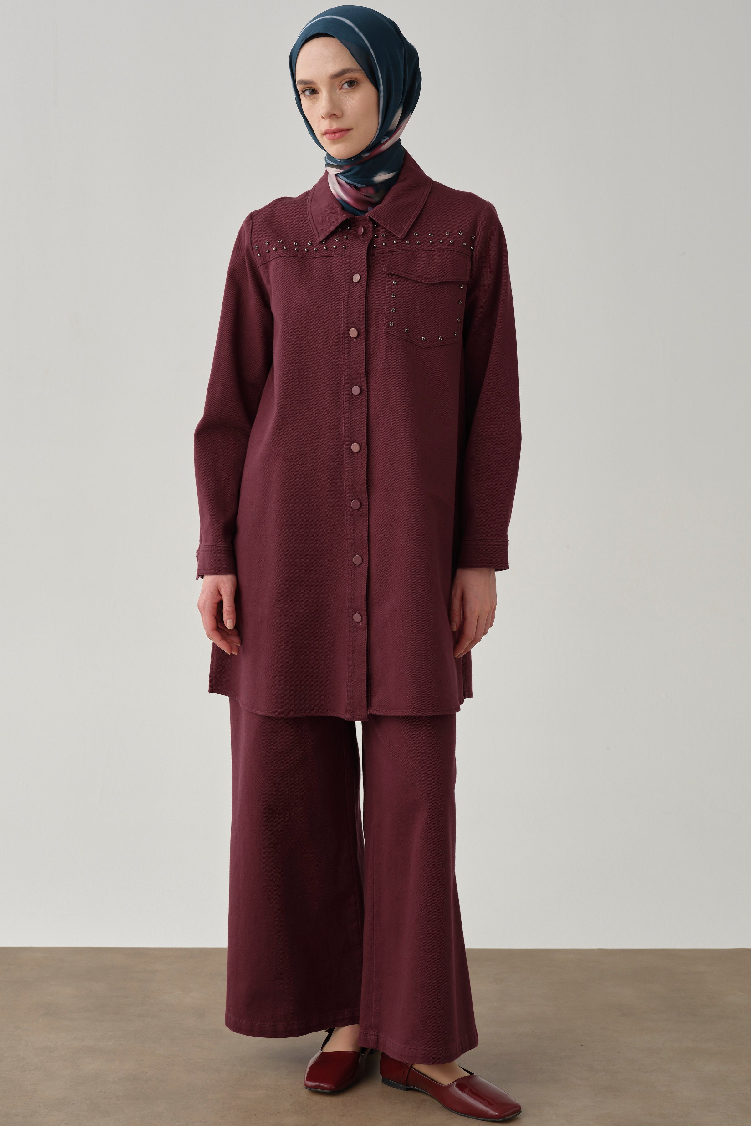 Bol Paça Canvas Pantolon - Mürdüm TUGBA