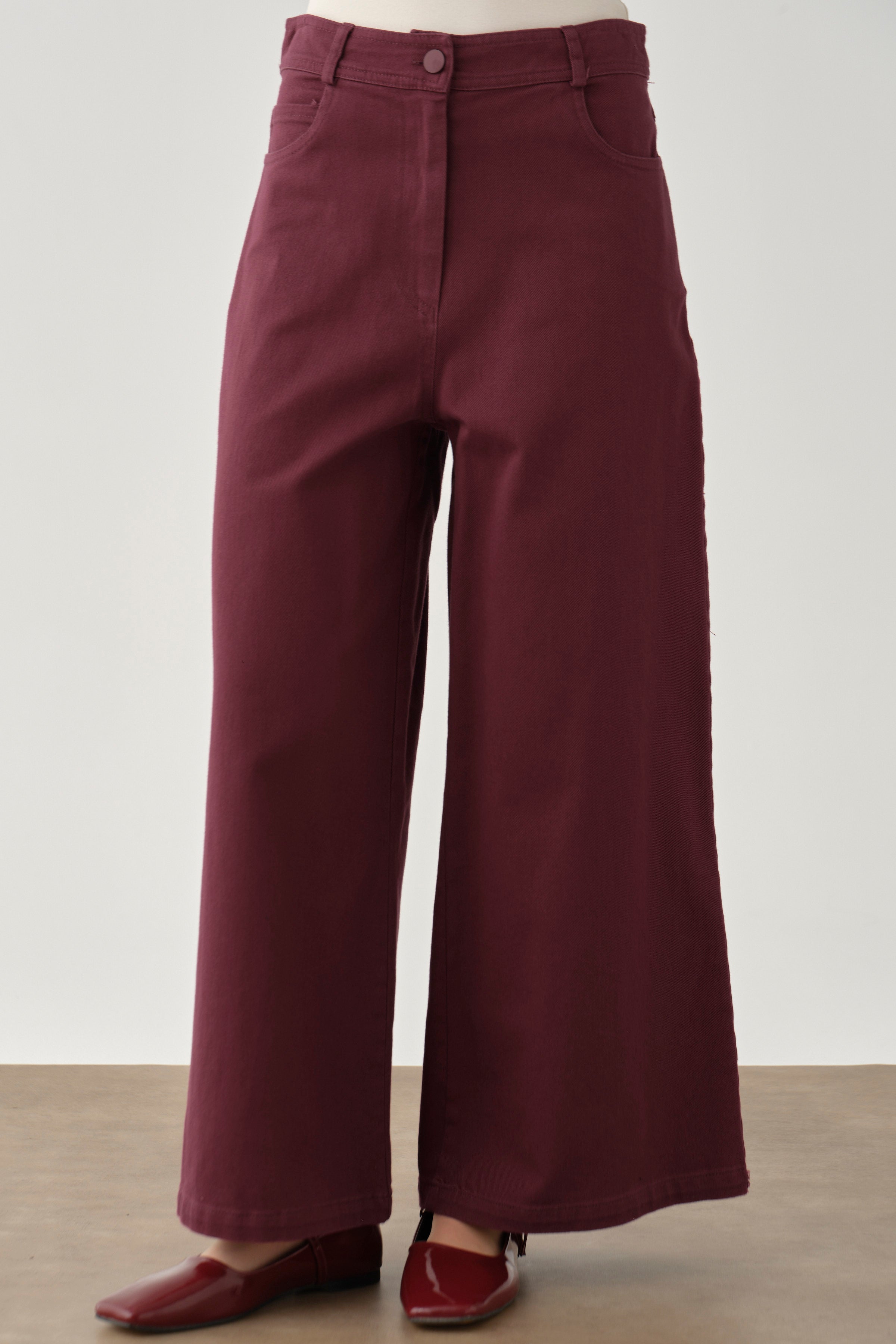 Bol Paça Canvas Pantolon - Mürdüm TUGBA