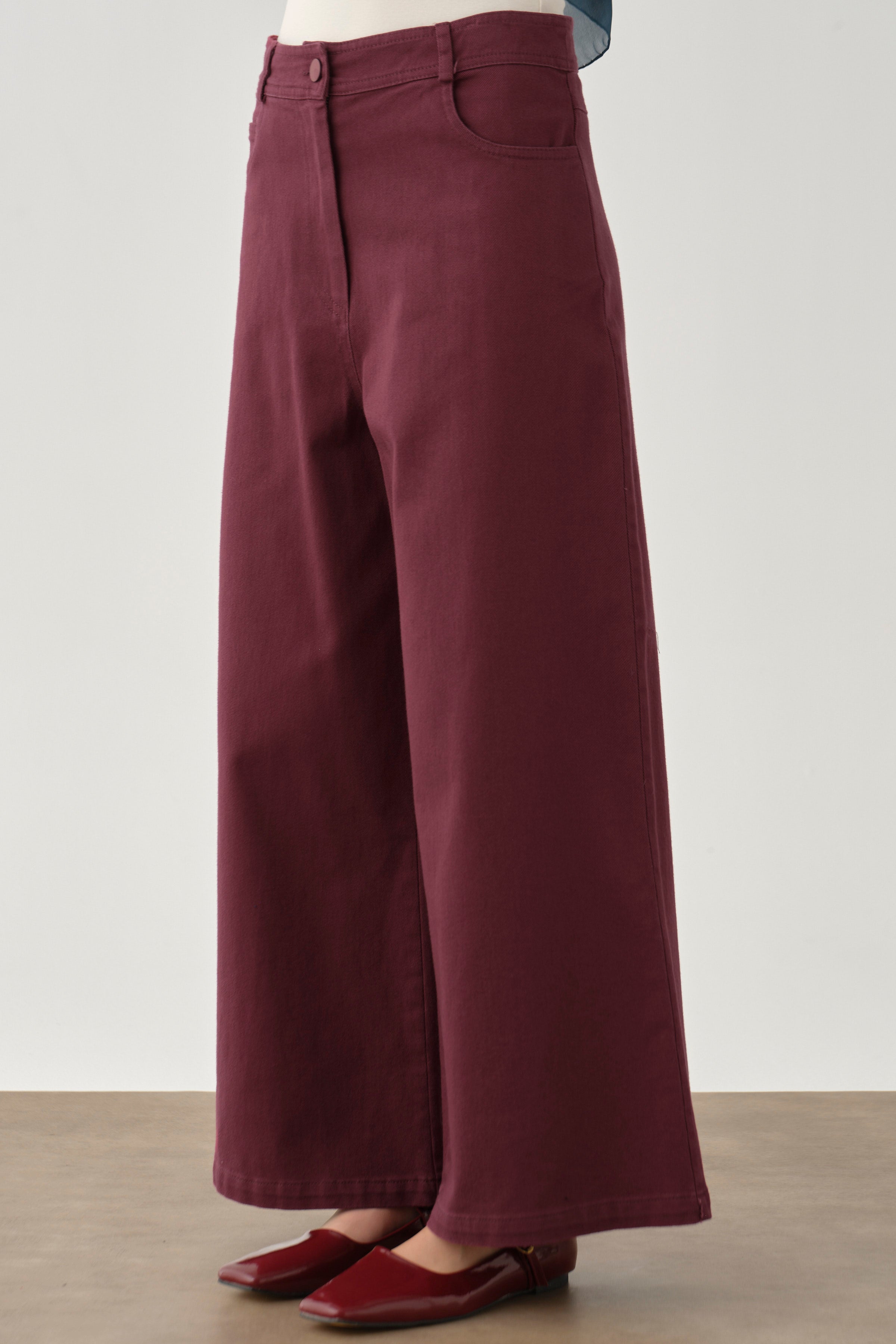 Bol Paça Canvas Pantolon - Mürdüm TUGBA