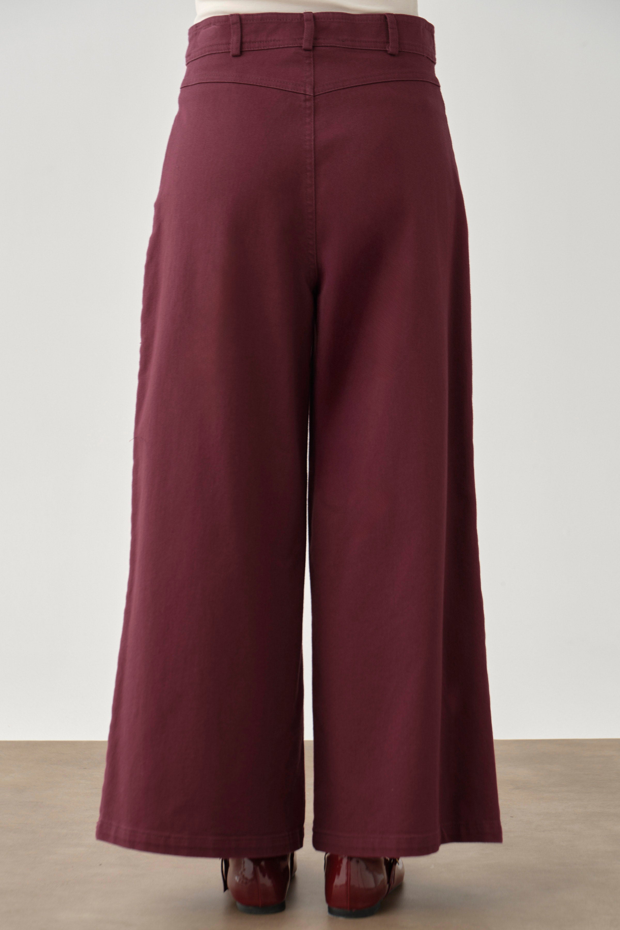 Bol Paça Canvas Pantolon - Mürdüm TUGBA