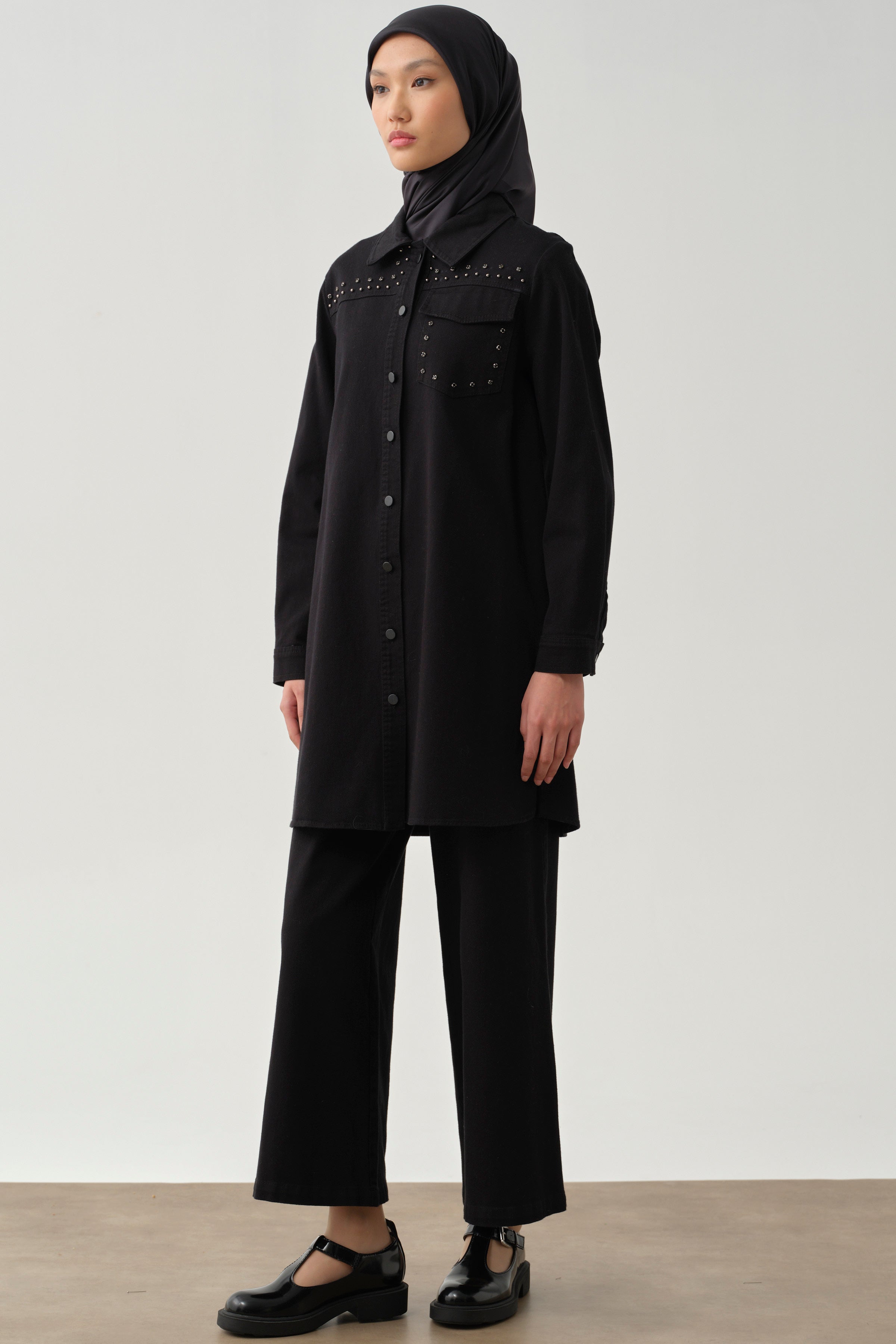 Bol Paça Canvas Pantolon - Siyah TUGBA