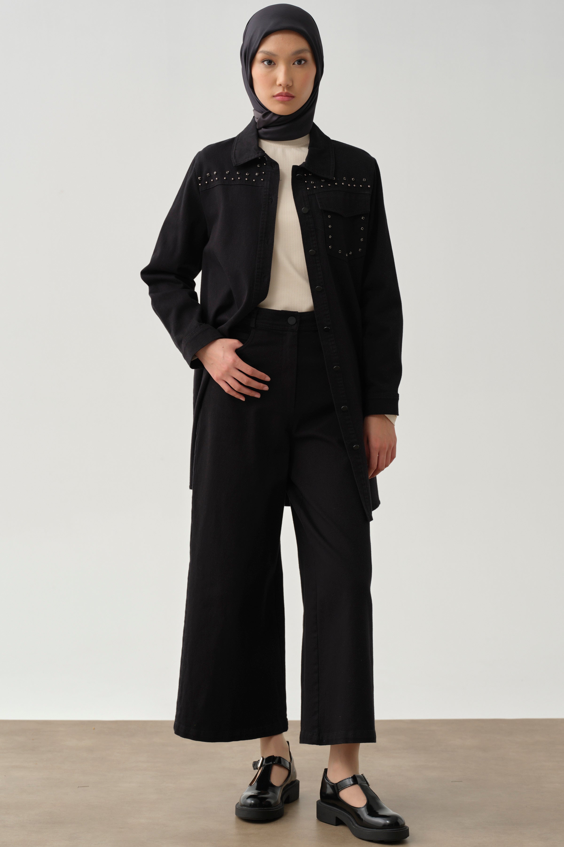 Bol Paça Canvas Pantolon - Siyah TUGBA