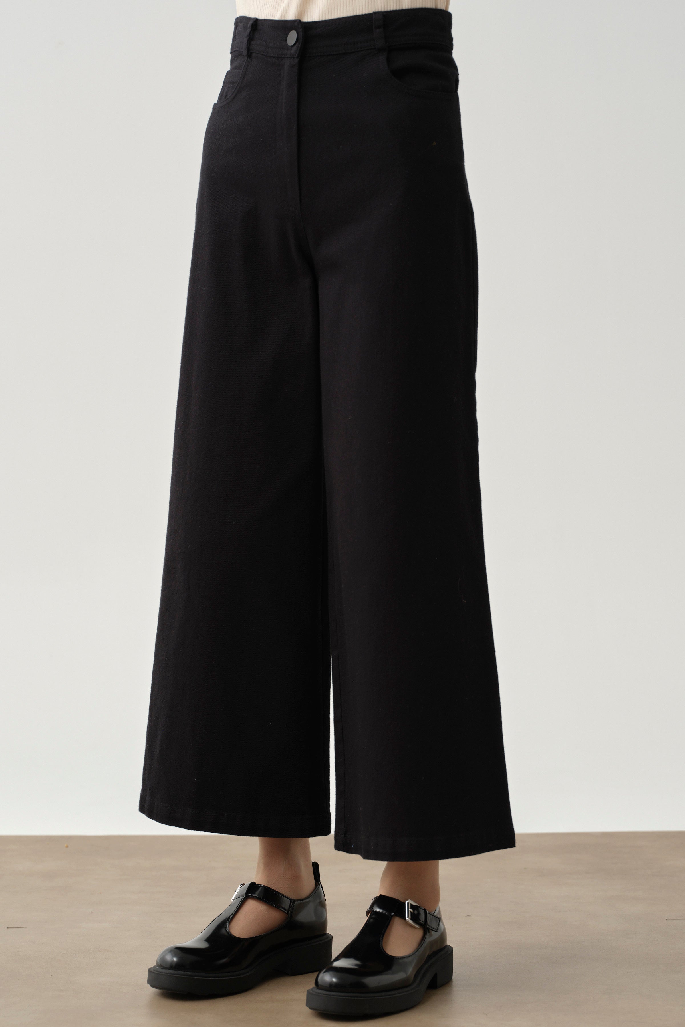 Bol Paça Canvas Pantolon - Siyah TUGBA