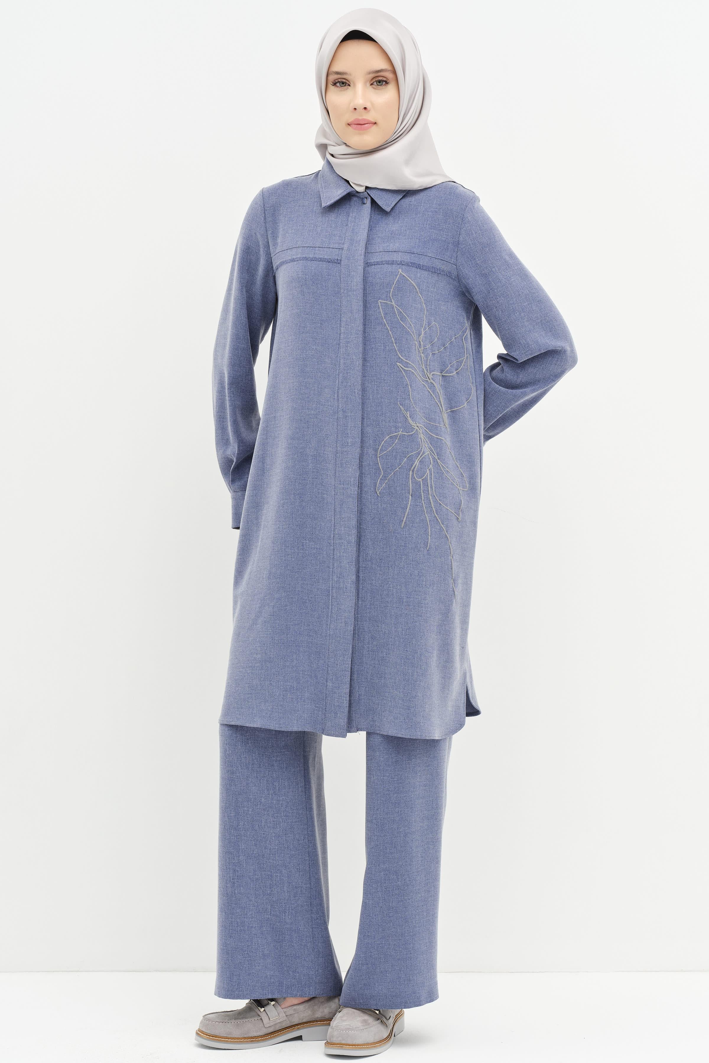 Bol Paça Cepli Pantolon - İndigo TUGBA