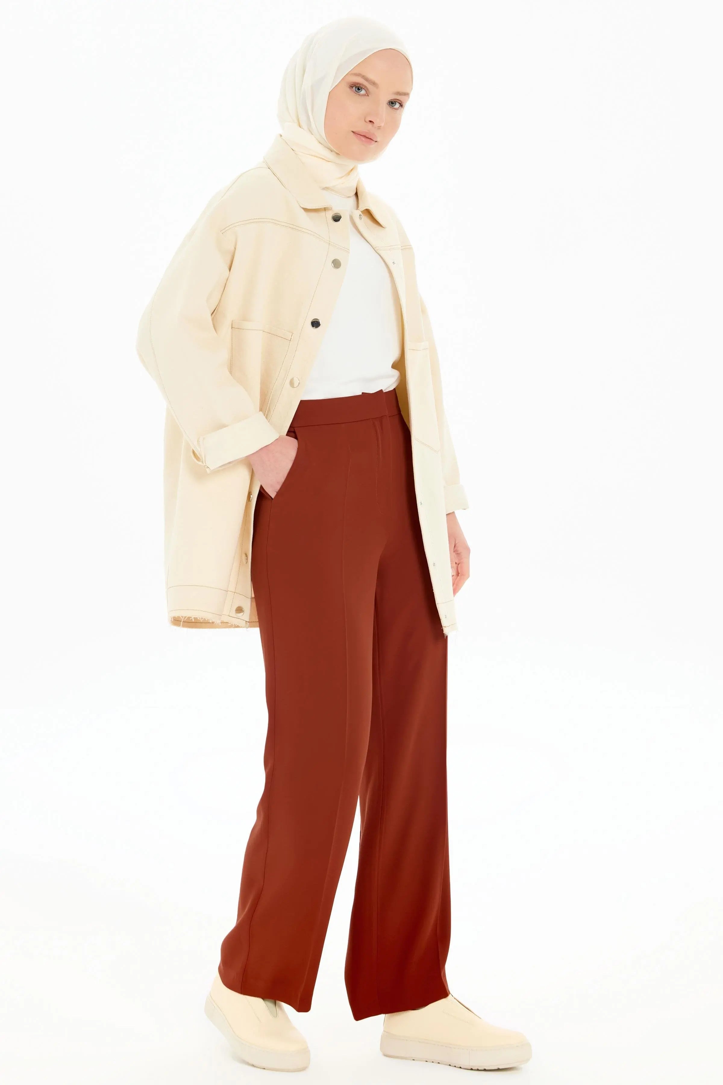 Bol Paça Cepli Pantolon - Kiremit TUGBA