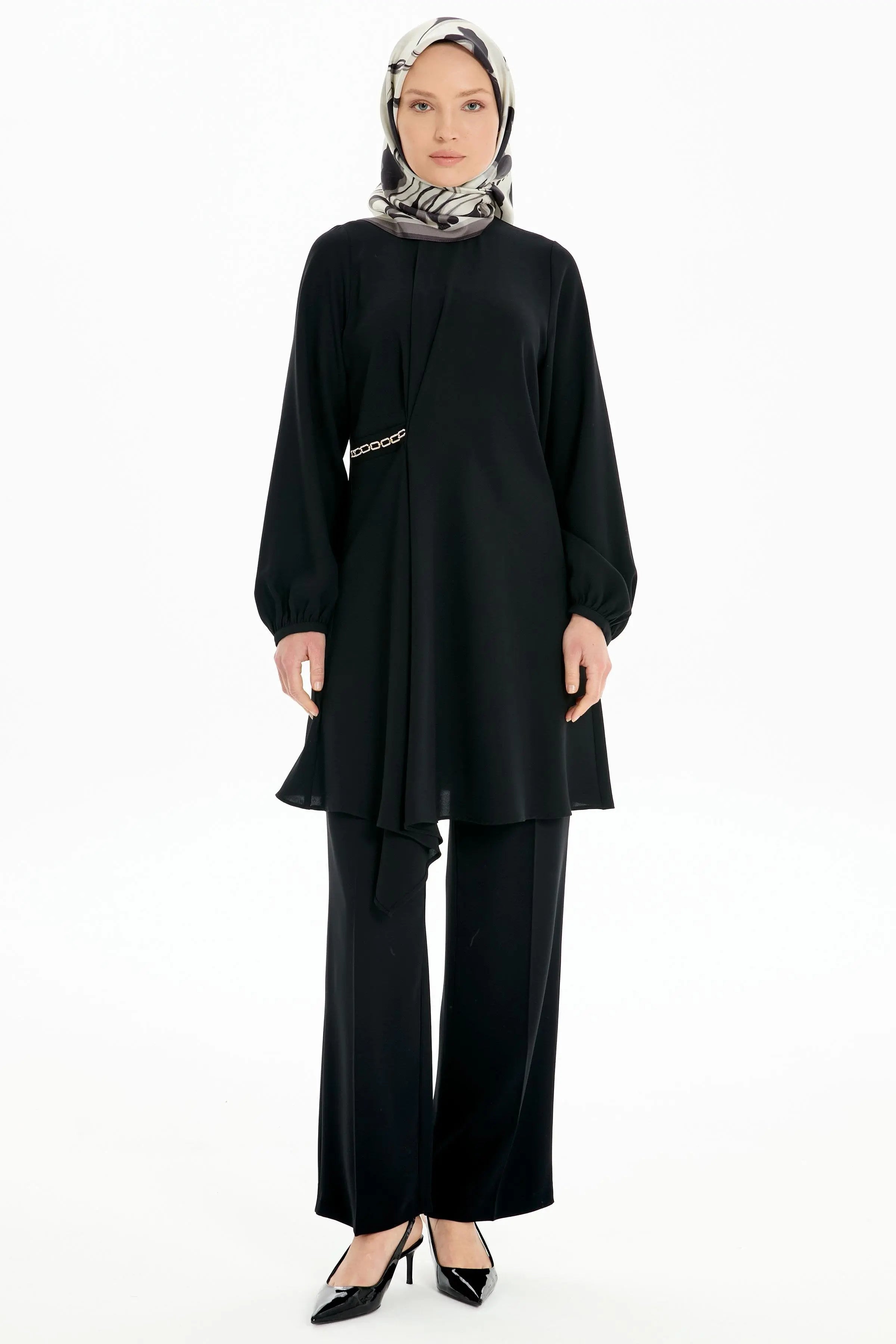 Bol Paça Cepli Pantolon - Siyah TUGBA