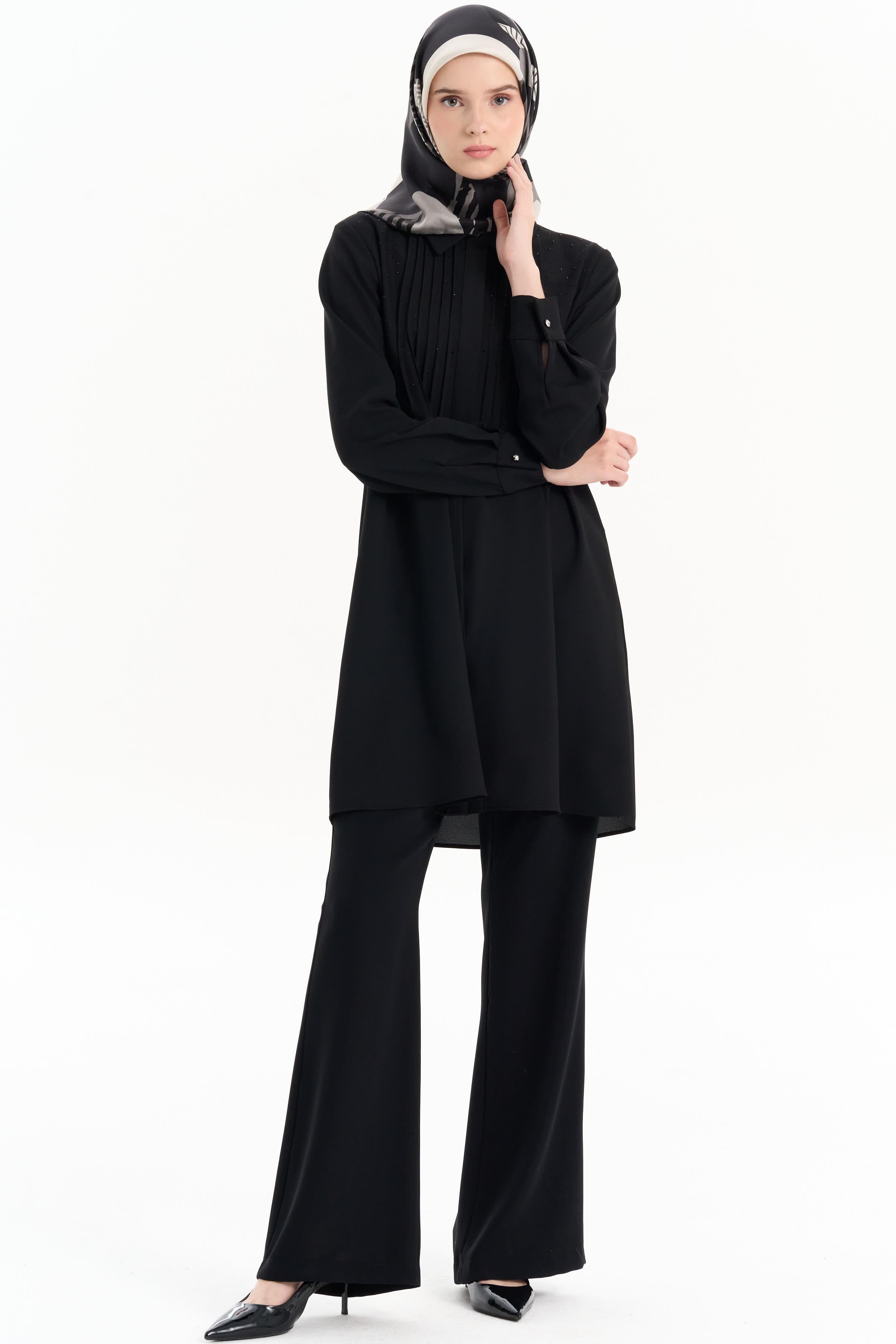 Bol Paça Cepsiz Pantolon - Siyah TUGBA