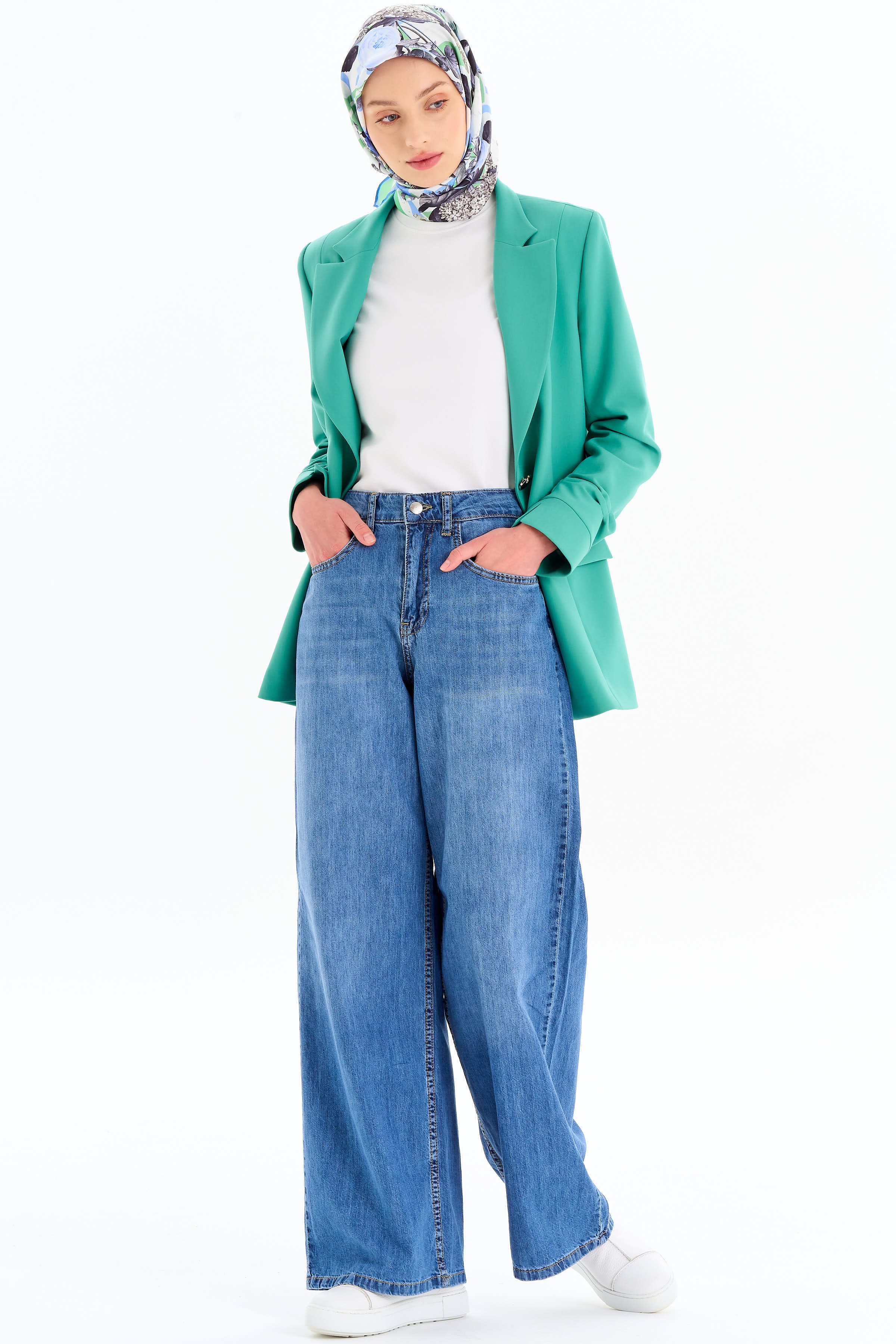 Bol Paça Denim Pantolon - İndigo TUGBA