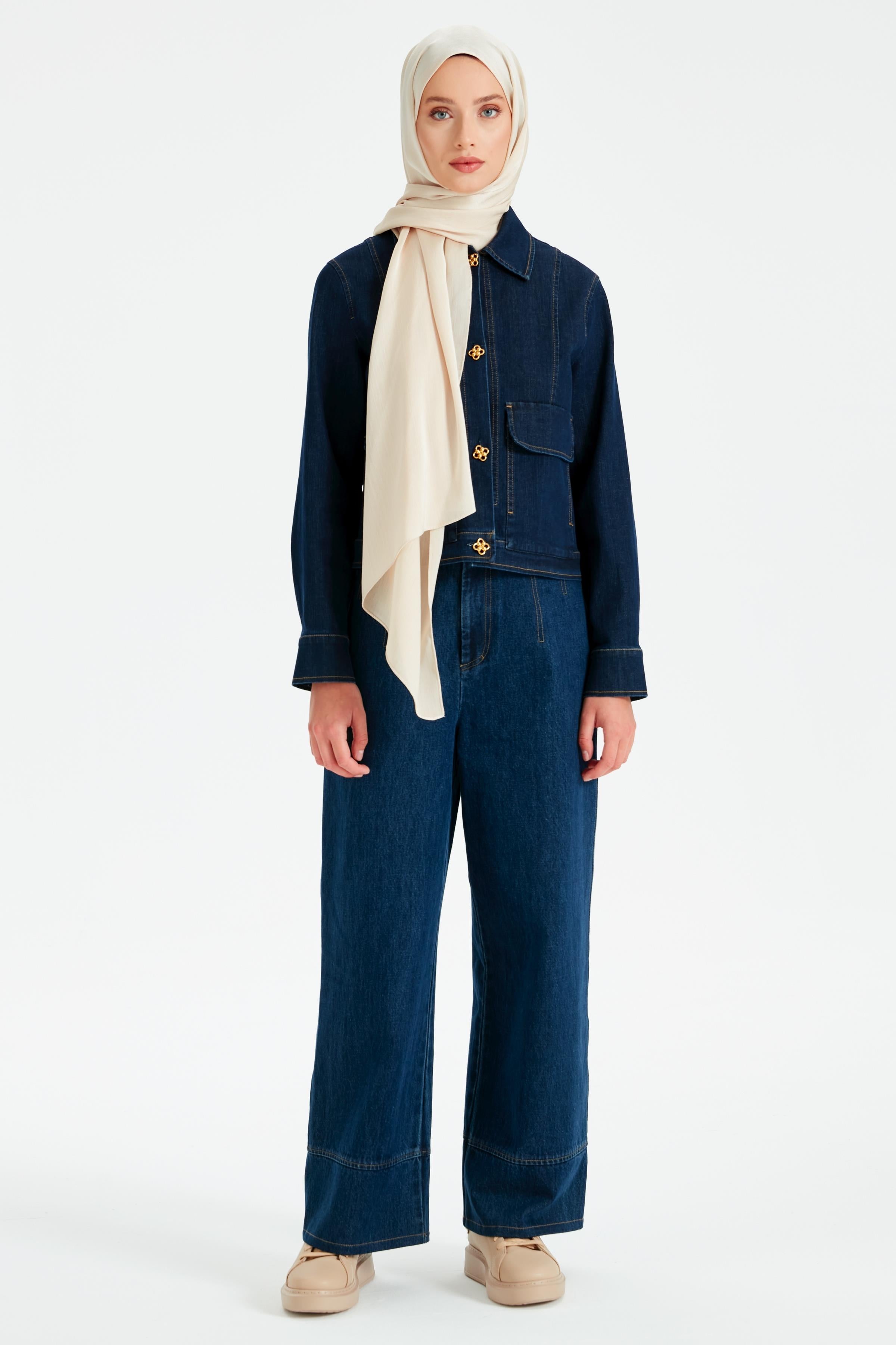 Bol Paça Denim Pantolon - Lacivert TUGBA